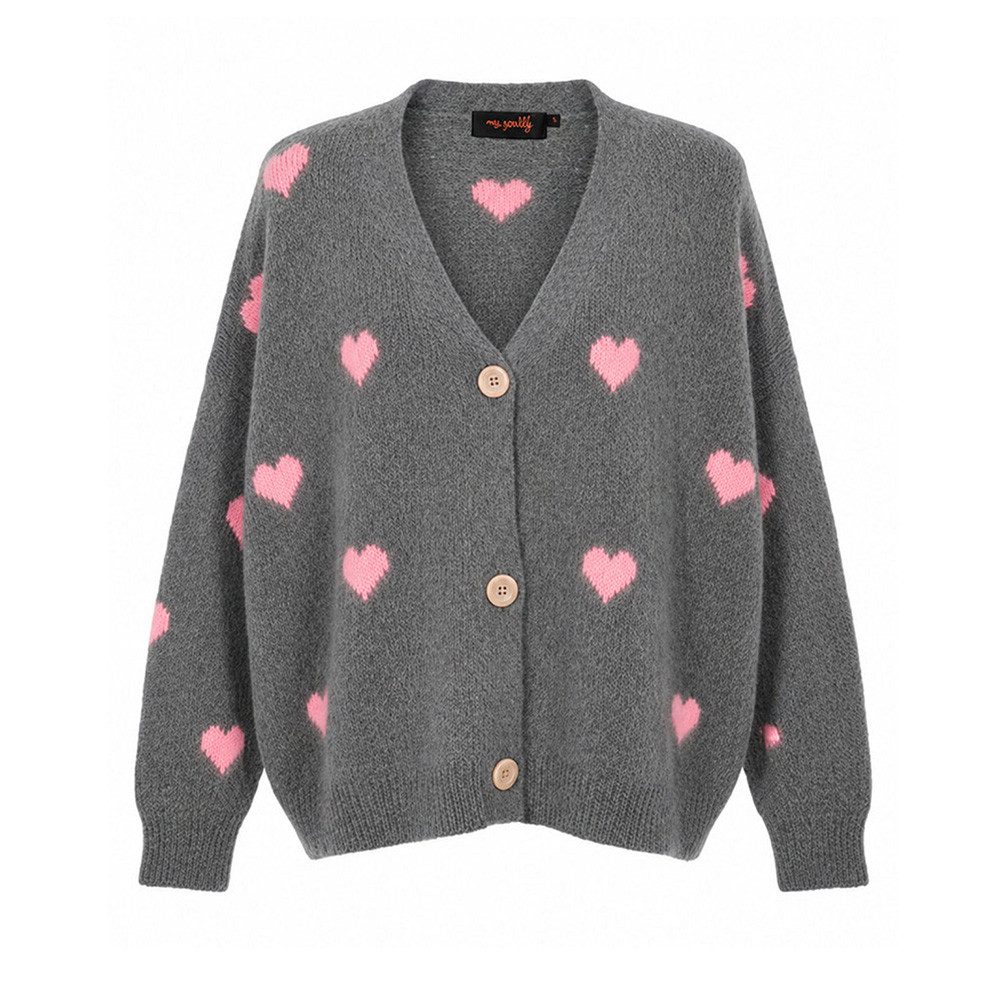 Miss Goodlife Strickjacke Miss Goodlife Damen MG15157 Strickjacke Small Hearts Dunkelgrau – Bild 2 von 2