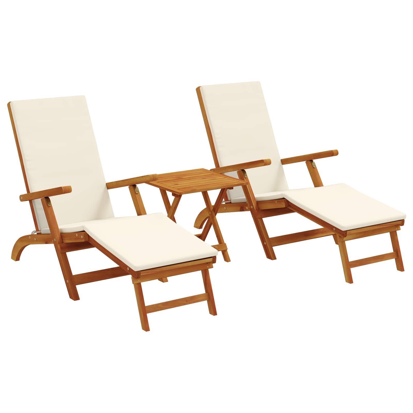 vidaXL Gartenliege Liegestuhl zum Verstellen und Klappen 3 pcs Cremeweiß, 3 St.