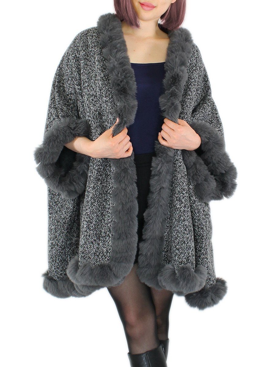 dy_mode Poncho Damen Poncho mit Innenfutter und Kunstfell in Unifarben und günstig online kaufen