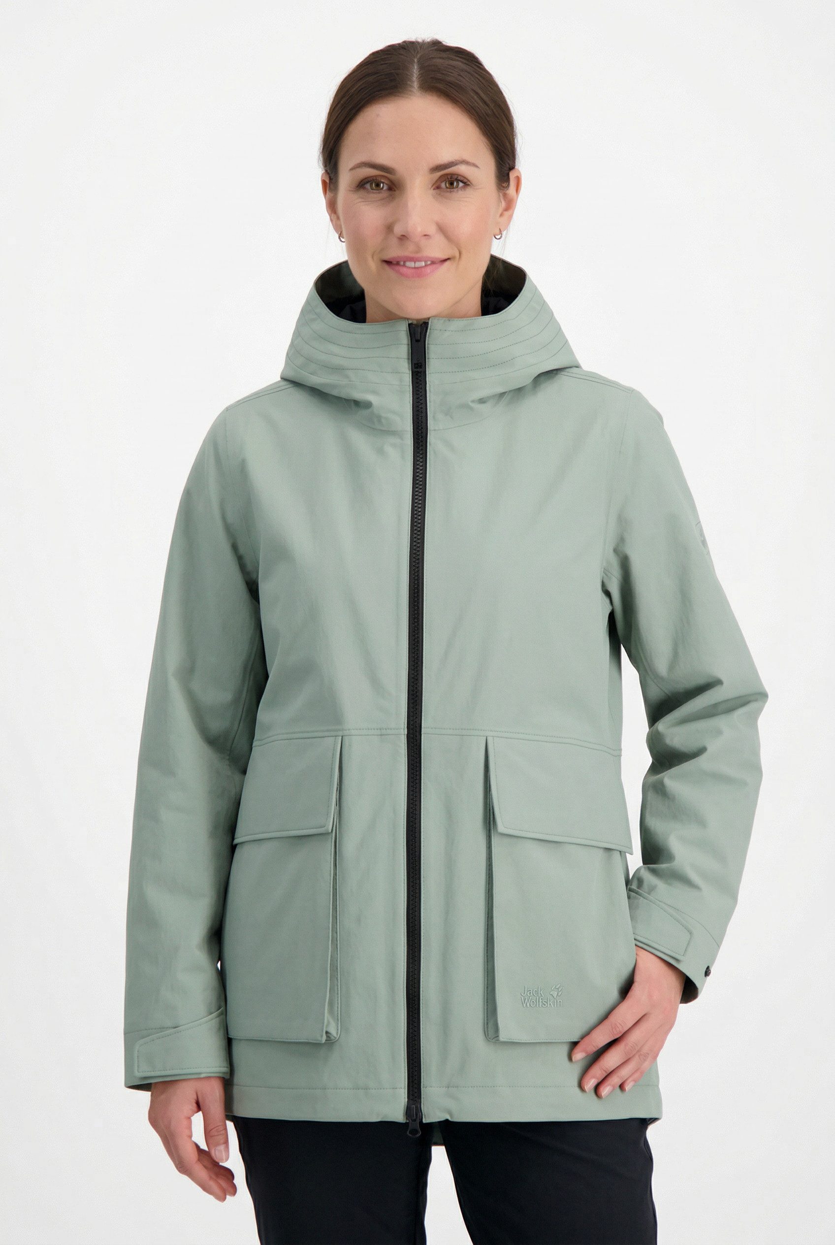 Jack Wolfskin Funktionsjacke NABUR 2L JKT W wasserdicht, atmungsaktiv, Übergangsjacke, aufgesetzte Cargotaschen