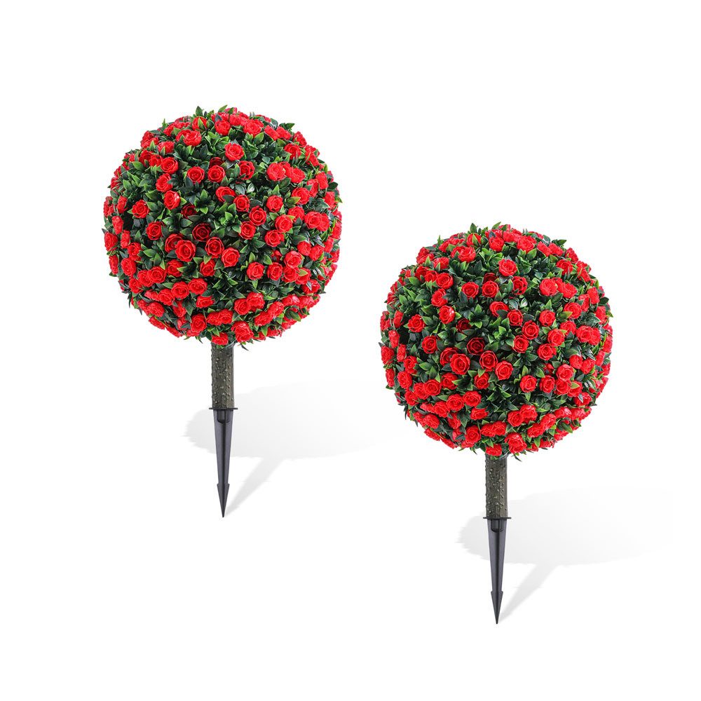 Kunstbaum 2 Stück Künstliche Rose Topiary Kugel mit Boden Spikes, GarveeMore