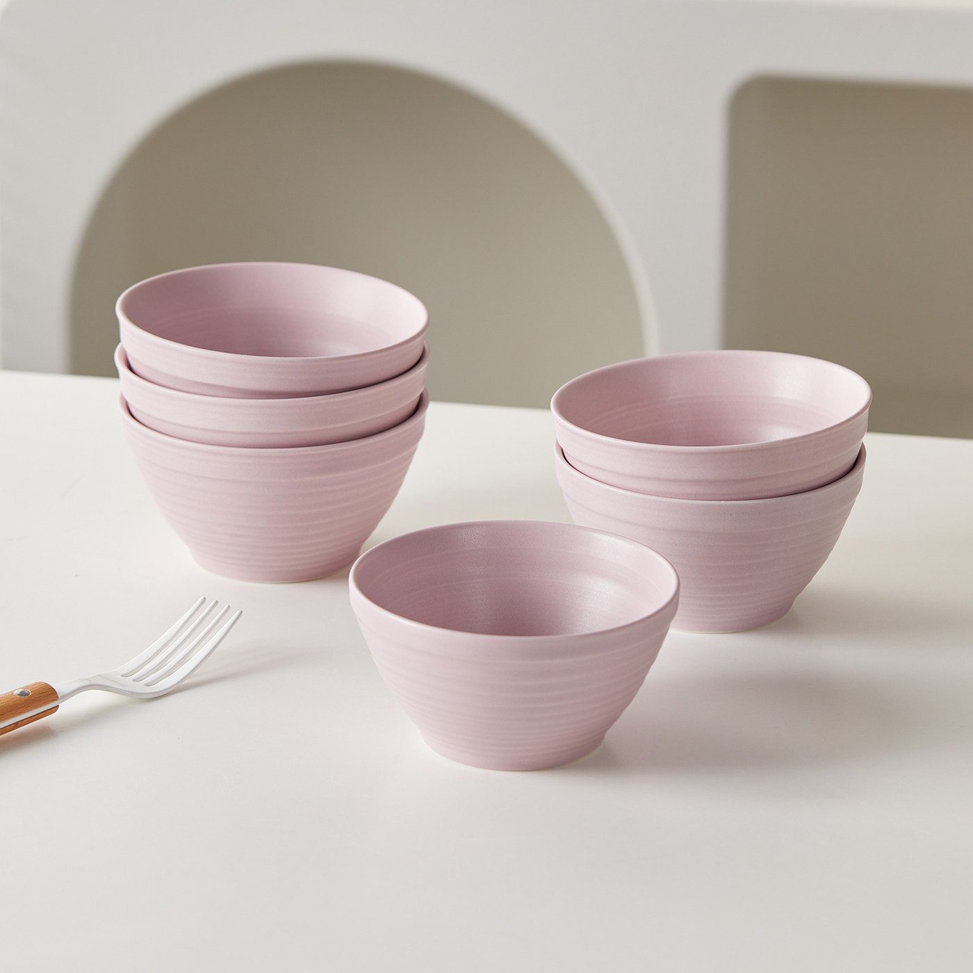 JIWOO Müslischale 6er Ø11,8cm, Frühstückschalen Eisschale Dessertschalen Schale, Keramik, (Set, 48-tlg), Porzellan Hochwertiges Schalen Lila Mikrowellenofen Spülmaschine