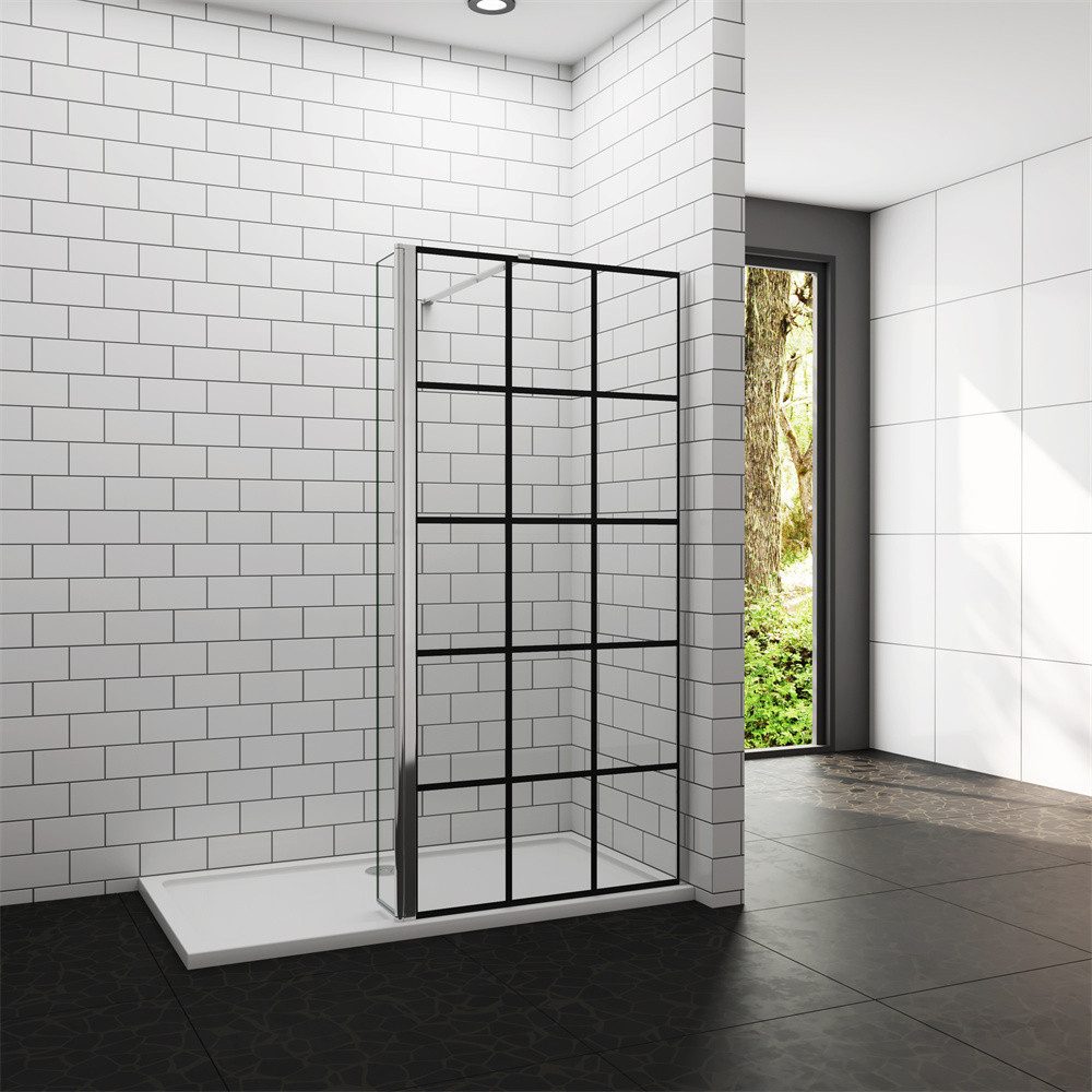 AICA Duschwand 200cm Glaswand Nano ESG mit Gitter Walk in Dusche Duschkabine, Einscheibensicherheitsglas, (Set), NanoGlas