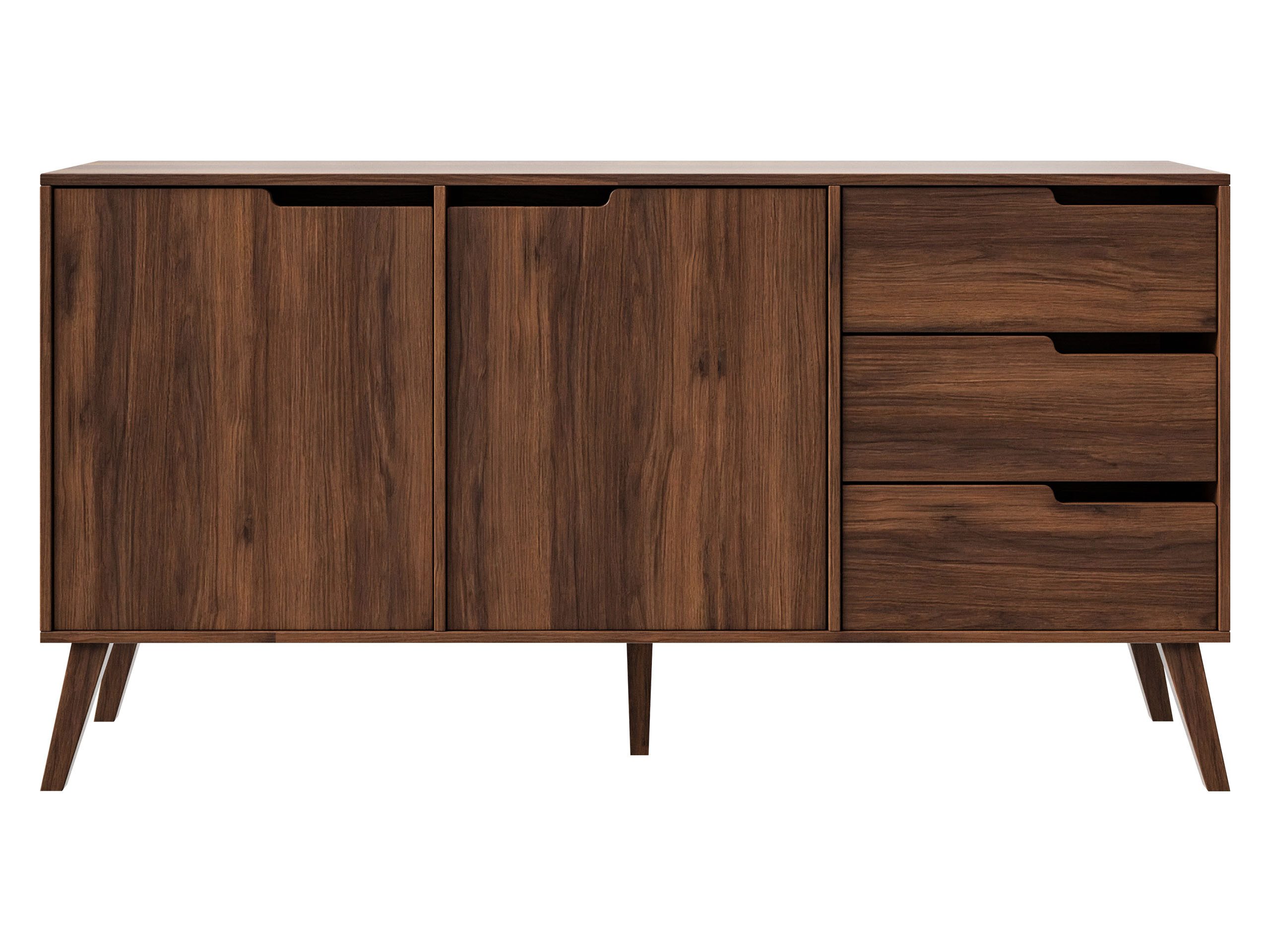 MIRJAN24 Kommode Nordelo 2D3S (mit zwei Drehtüren und drei Schubleden), 160x40x80 cm, Holzfüße
