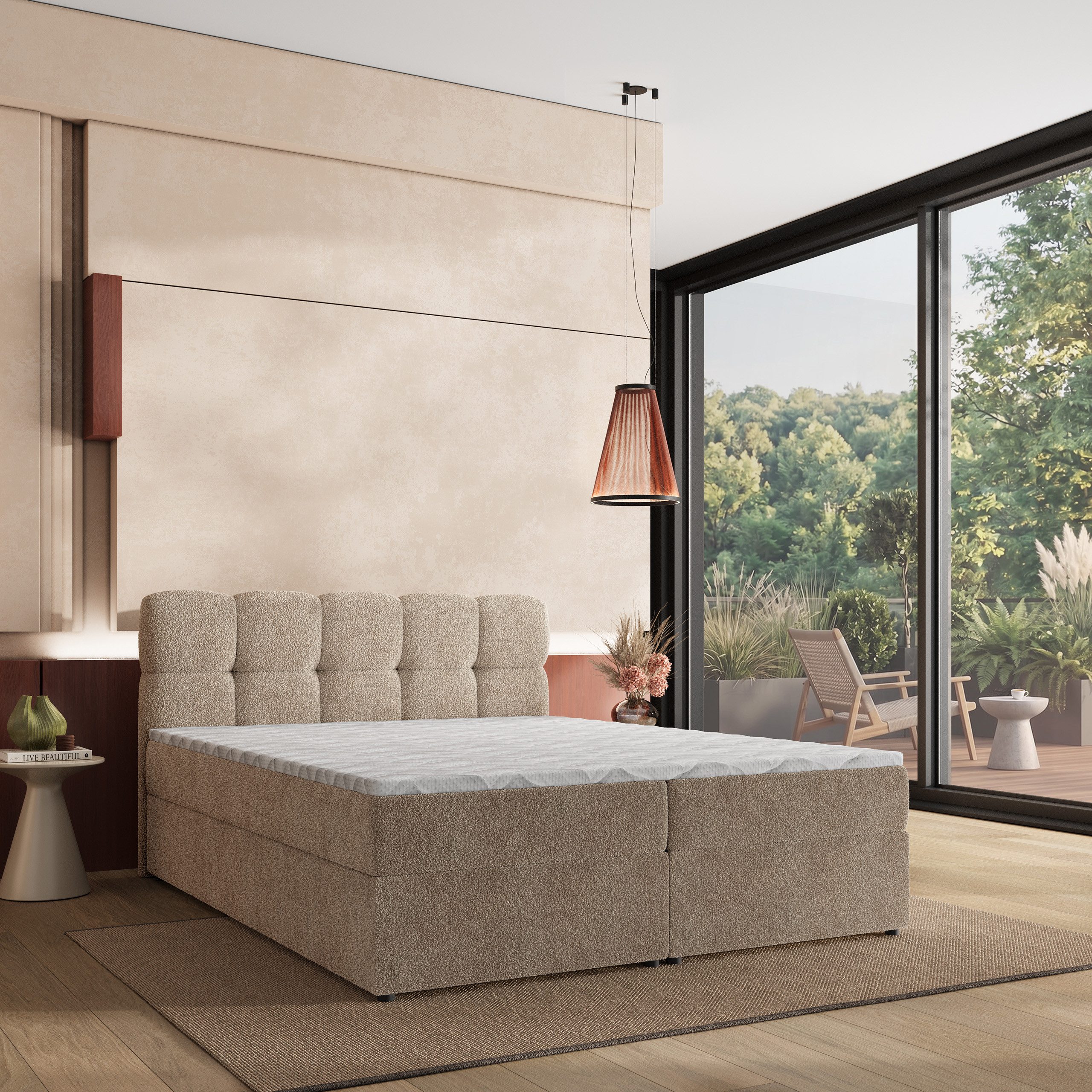 Masseno Boxbett MERU 140x200 cm mit Bonell Matratze und Topper, Doppelbett, Polsterbett mit Kopfteil, Boxspringbett