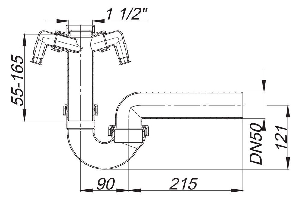 Dallmer Siphon DALLMER Röhren-Siphon 100/2, 1 1/2"xDN50 m.2 WA-Anschlüssen