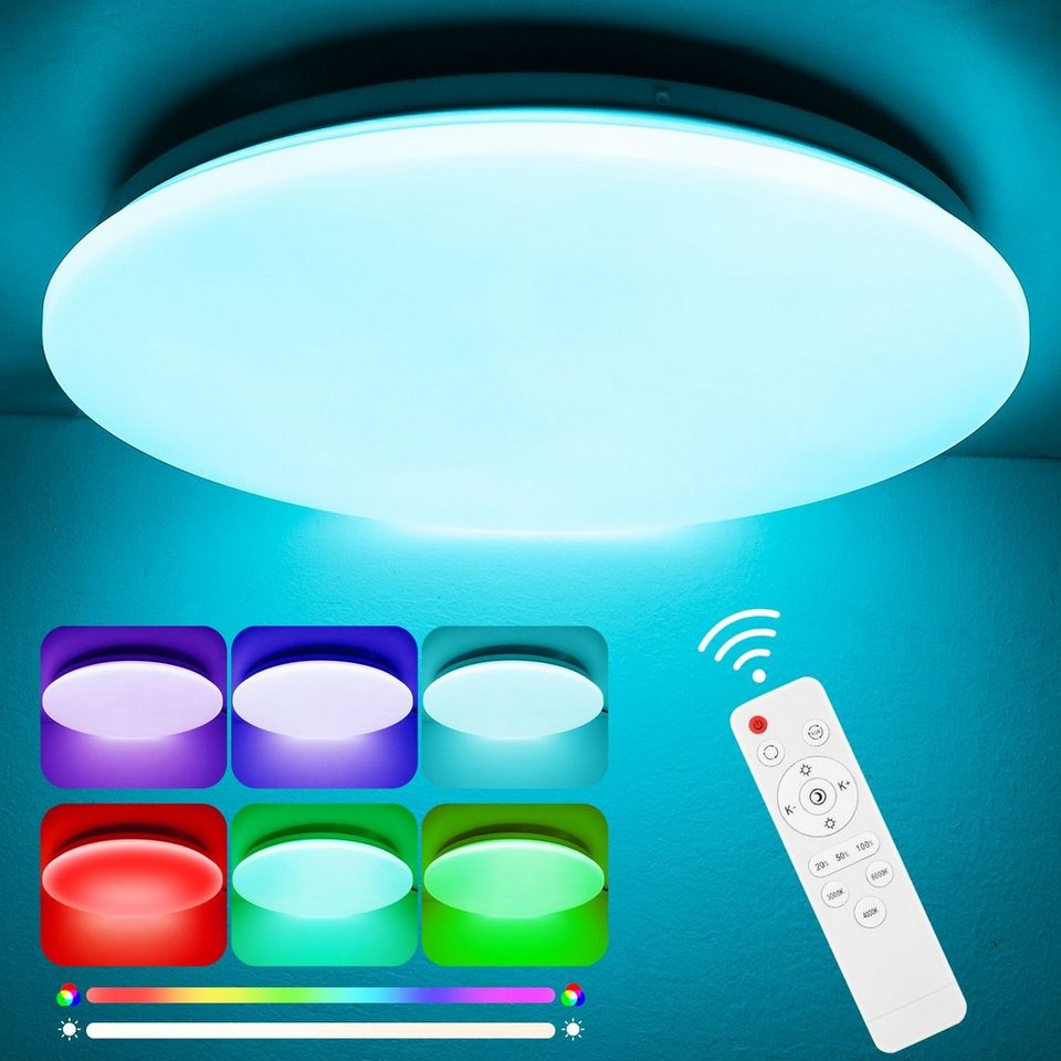 LETGOSPT Deckenleuchte 36W LED Deckenlampe RGB Farbwechsel Dimmbar,  Ø40x5cm, LED fest integriert, Dimmbar mit Fernbedienung, für Wohnzimmer  Kinderzimmer Küche Bad