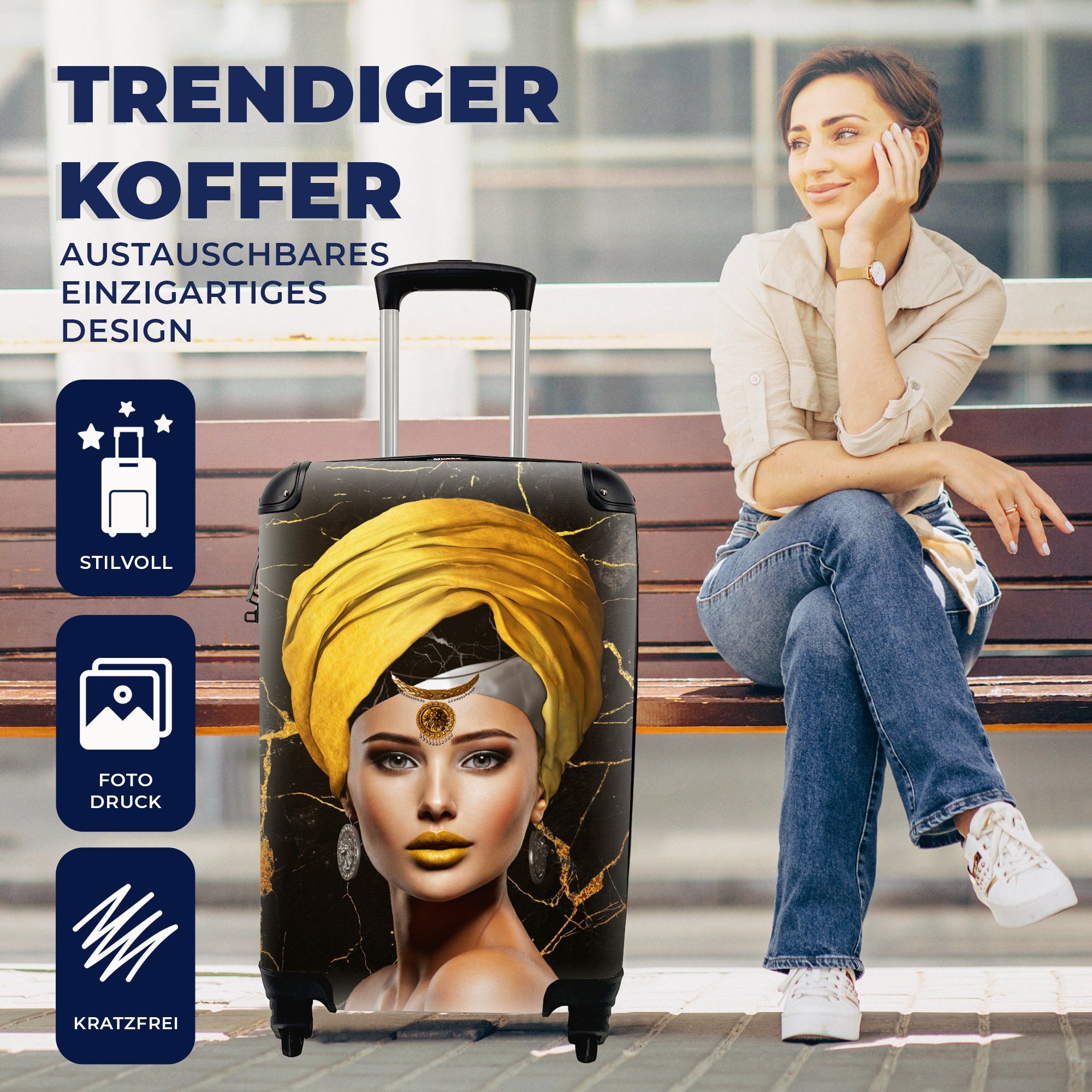 Trolley, - Abstrakt Reisetasche Handgepäck Rollen, mit für Handgepäckkoffer Frau Gelb, - rollen, Ferien, Reisekoffer MuchoWow 4