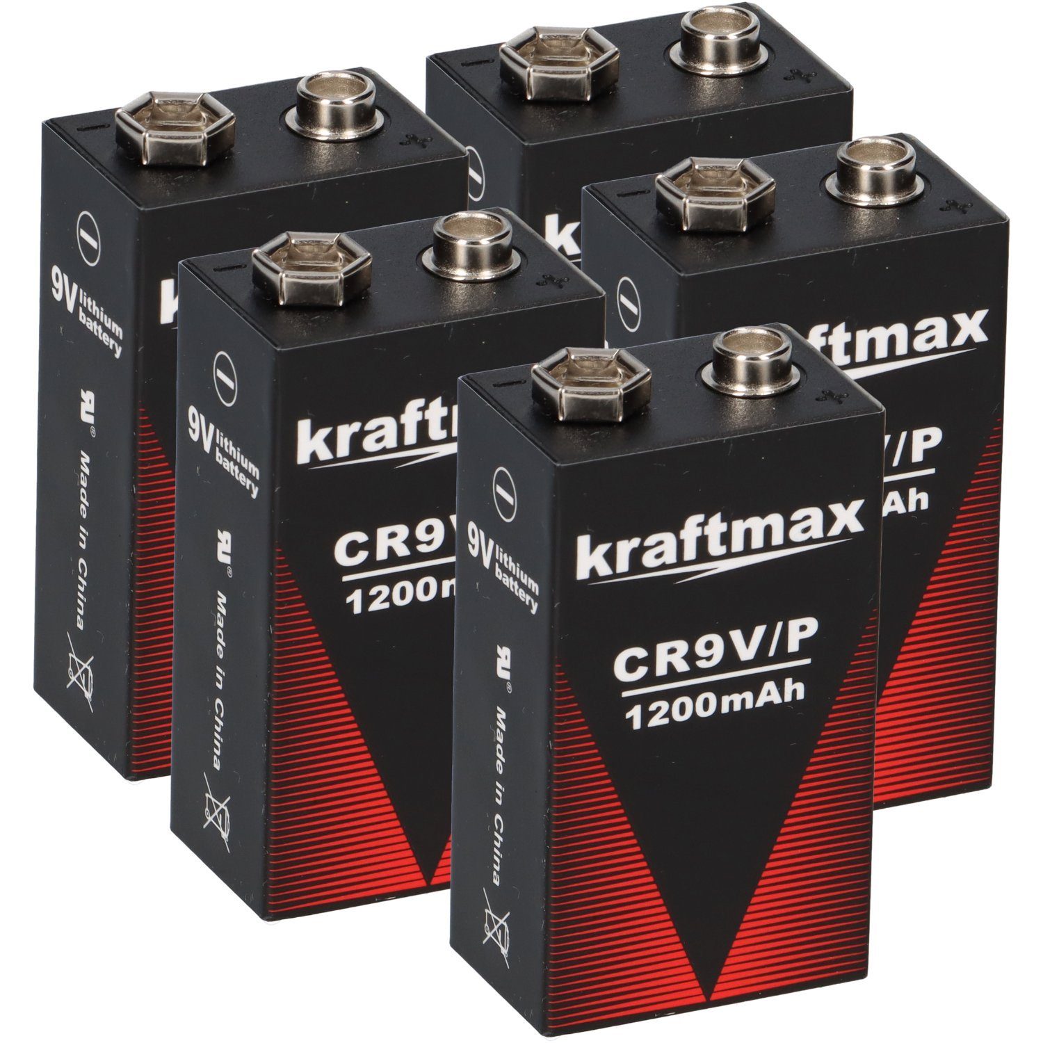 kraftmax 5x Kraftmax Lithium 9V Block Hochleistungs- Batterien für Rauchmelder Batterie