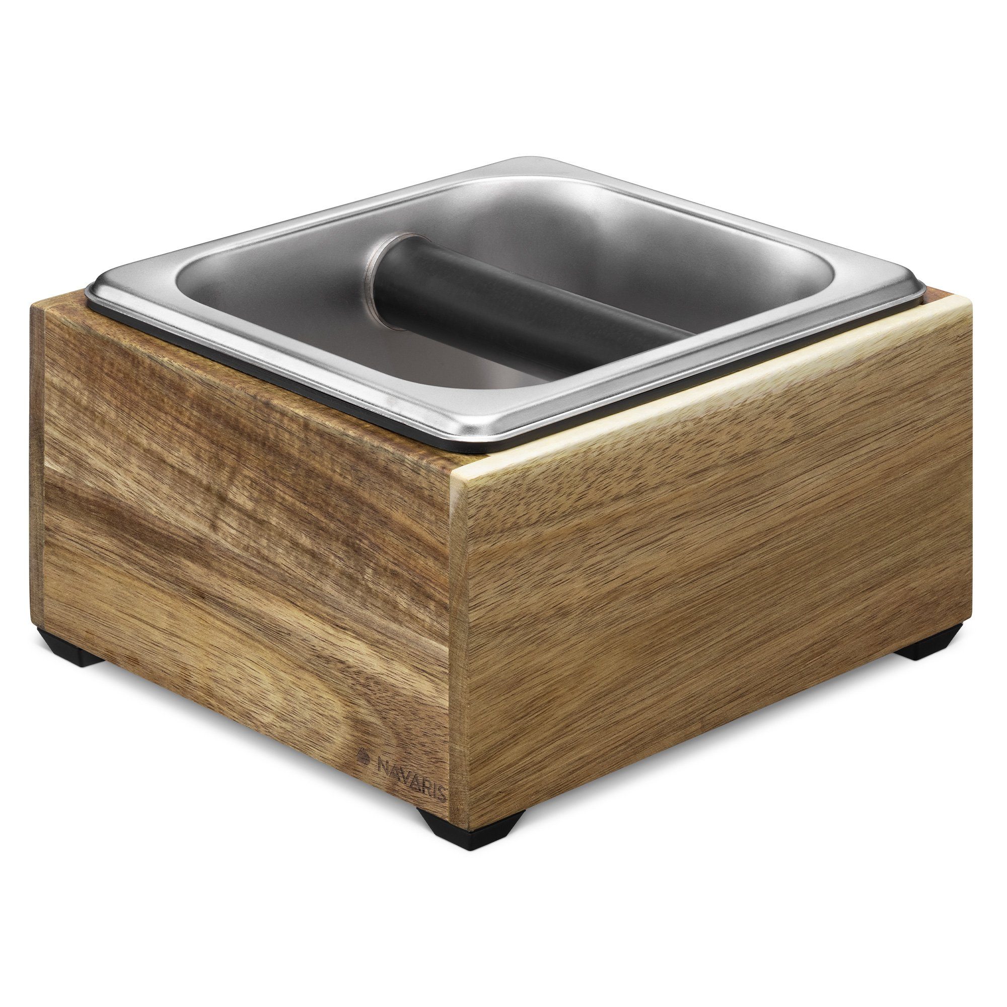 Navaris Holz Abklopfbehälter 18x17x11cm - - Kaffeemühle Siebträger für Espresso