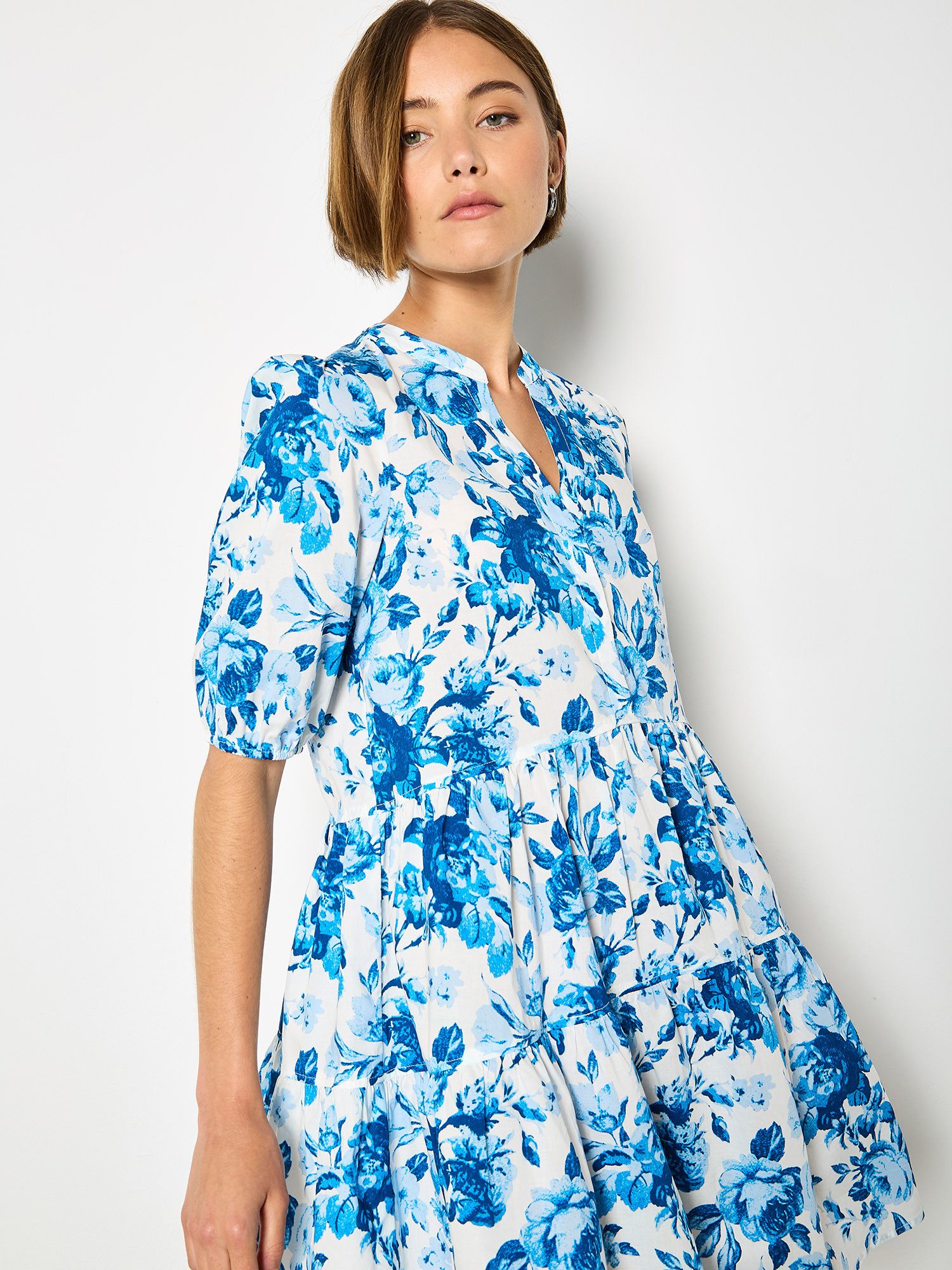 Apricot Druckkleid Minikleid aus Baumwolle mit Blumenmuster Druck günstig online kaufen