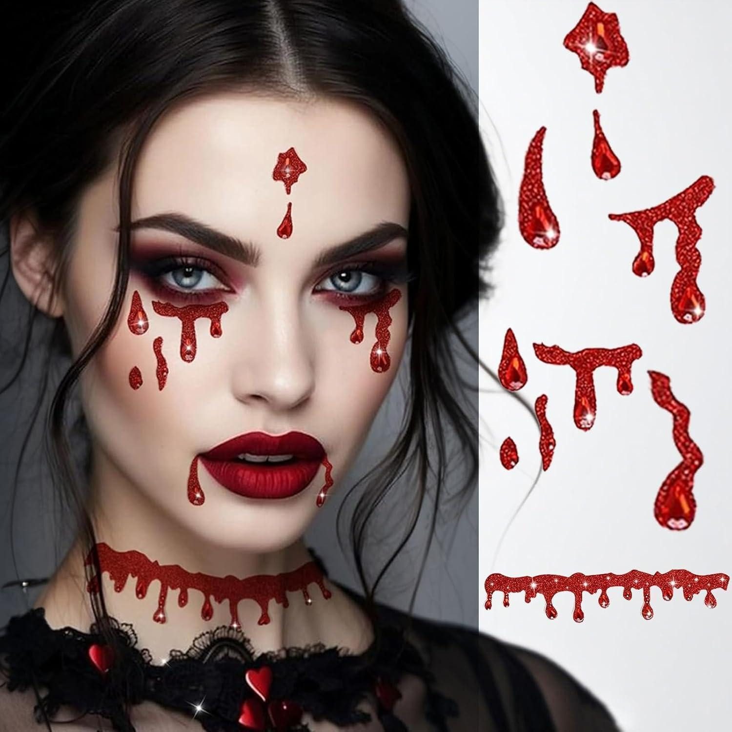 LuxusKollektion Strass-Tattoo Schminke Vampir Halloween Gesicht selbstklebend Glitzer Set Hexenhut