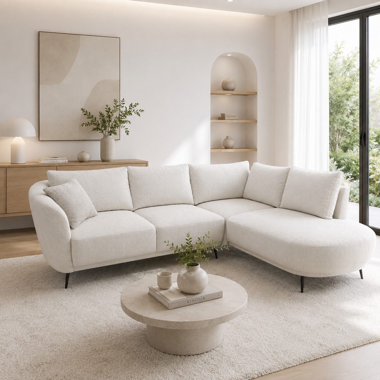 Goldstoff Ecksofa mit Schlaffunktion & Bettkasten - L-Form - Aurora Récamière, Couch mit Bettkasten und Schlaffunktion, Großzügige Liegefläche von 220 x 140 cm, ergonomische Polsterung