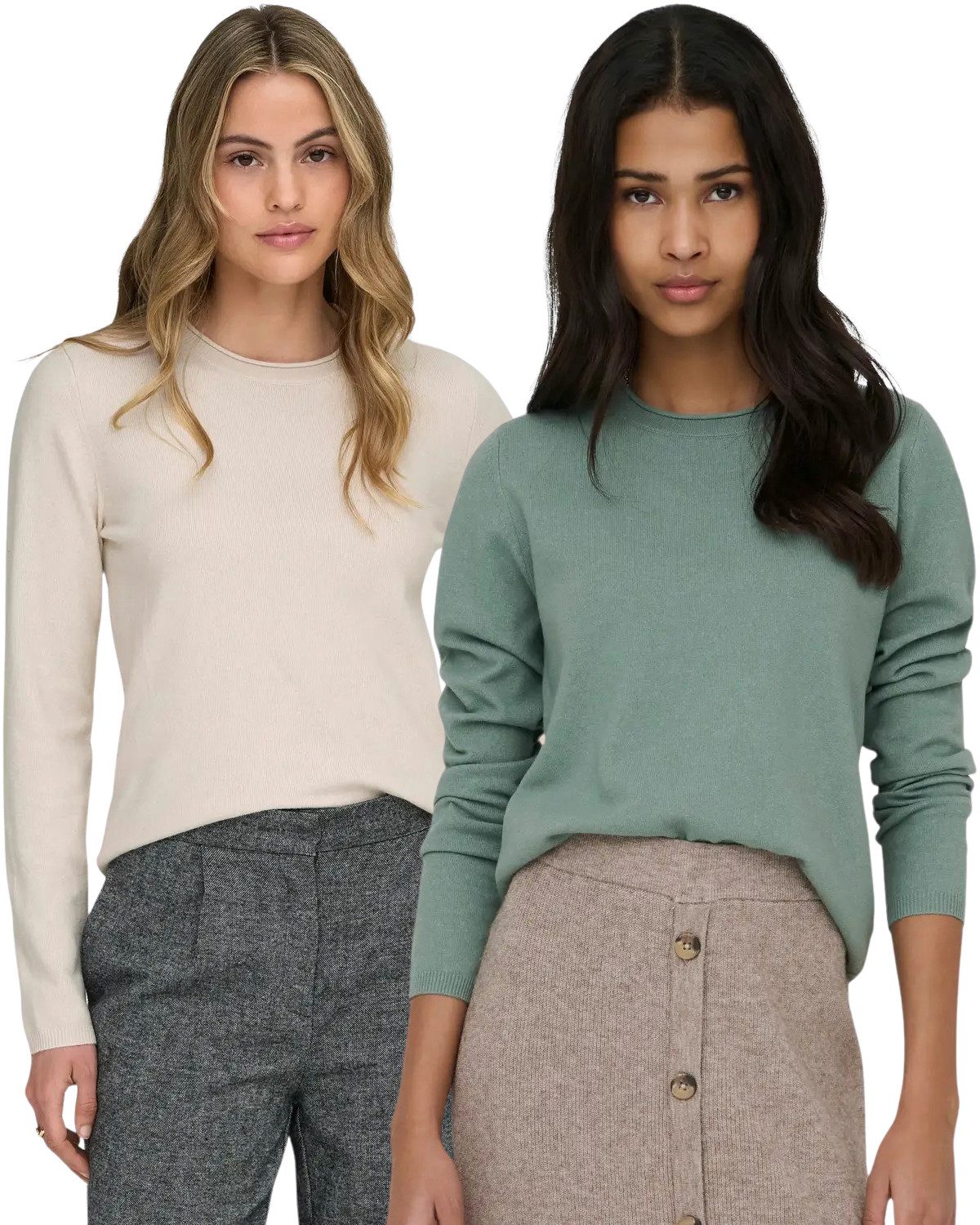 ONLY Rundhalspullover (2er-Pack) Zeitloses Design in weicher Flat-Knit-Qualität für Alltag und Büro