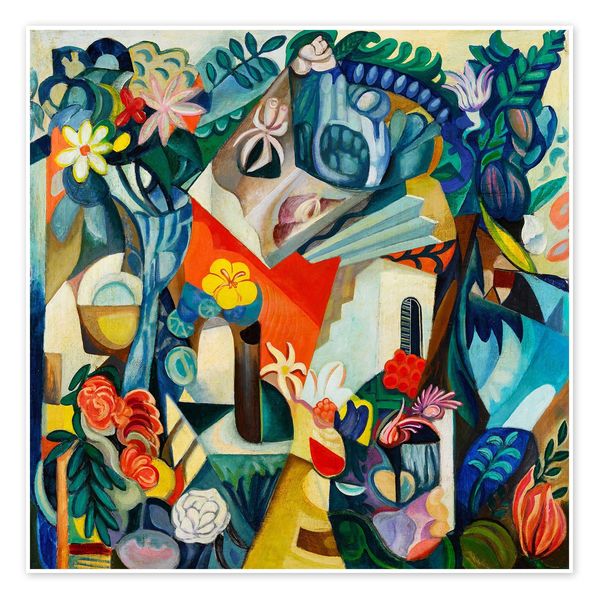 Posterlounge Wandbild Komposition mit Haus und Blumen, Hélène Oettingen, erhältlich als Poster, Leinwandbild, Wandsticker oder Acrylglasbild