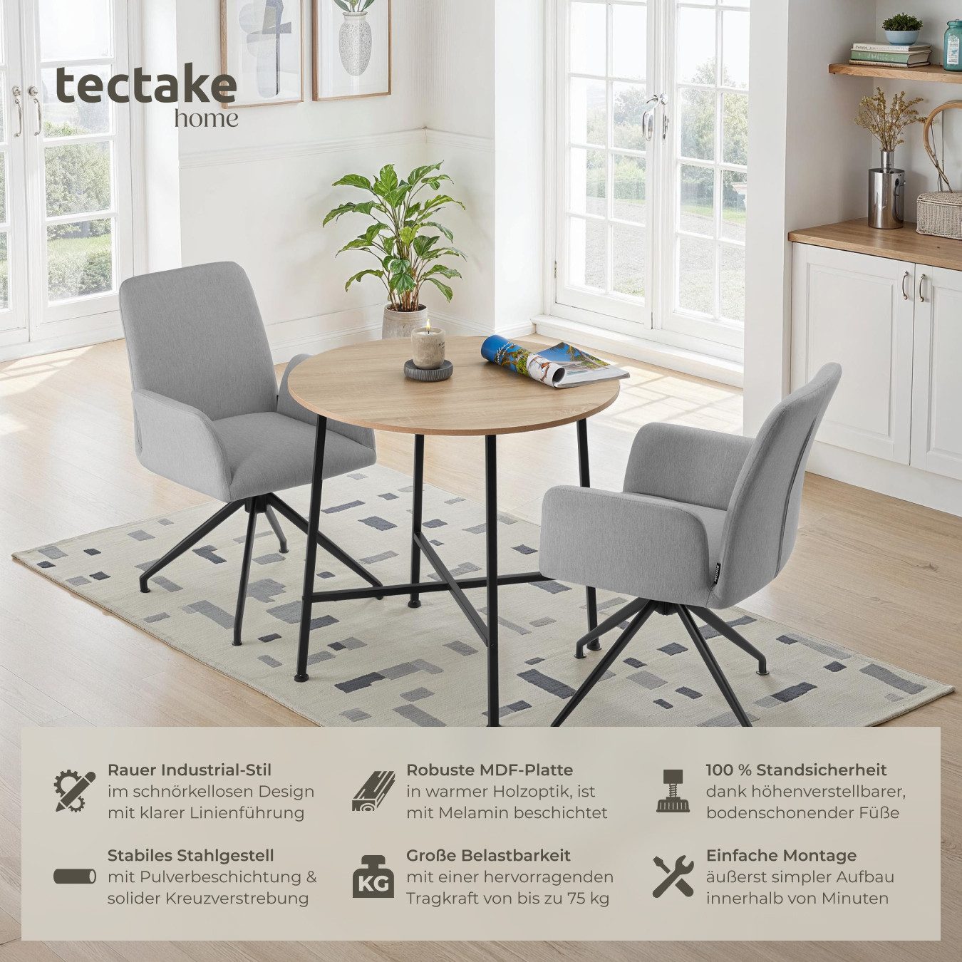 tectake Esstisch Ennis (1-St., 1 tlg), Runder Esstisch im charmanten Indust günstig online kaufen