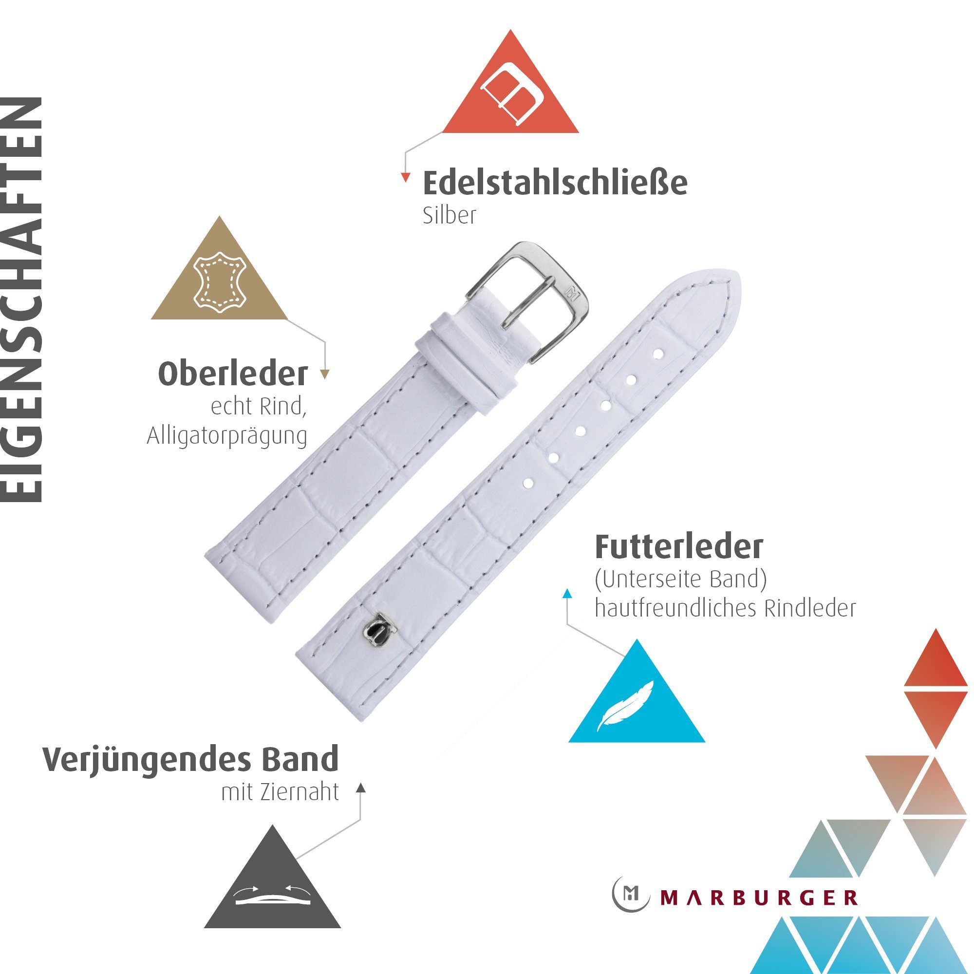 MARBURGER Uhrenarmband 14mm Leder Alligator Prägung günstig online kaufen