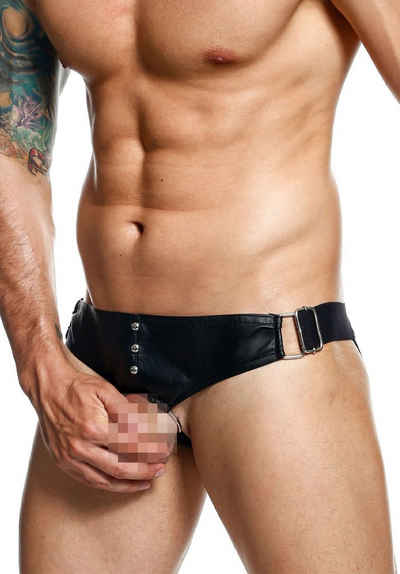 MOB Eroticwear Slip Wetlook Slip mit Penisring Jockstrap Pofrei - schwarz