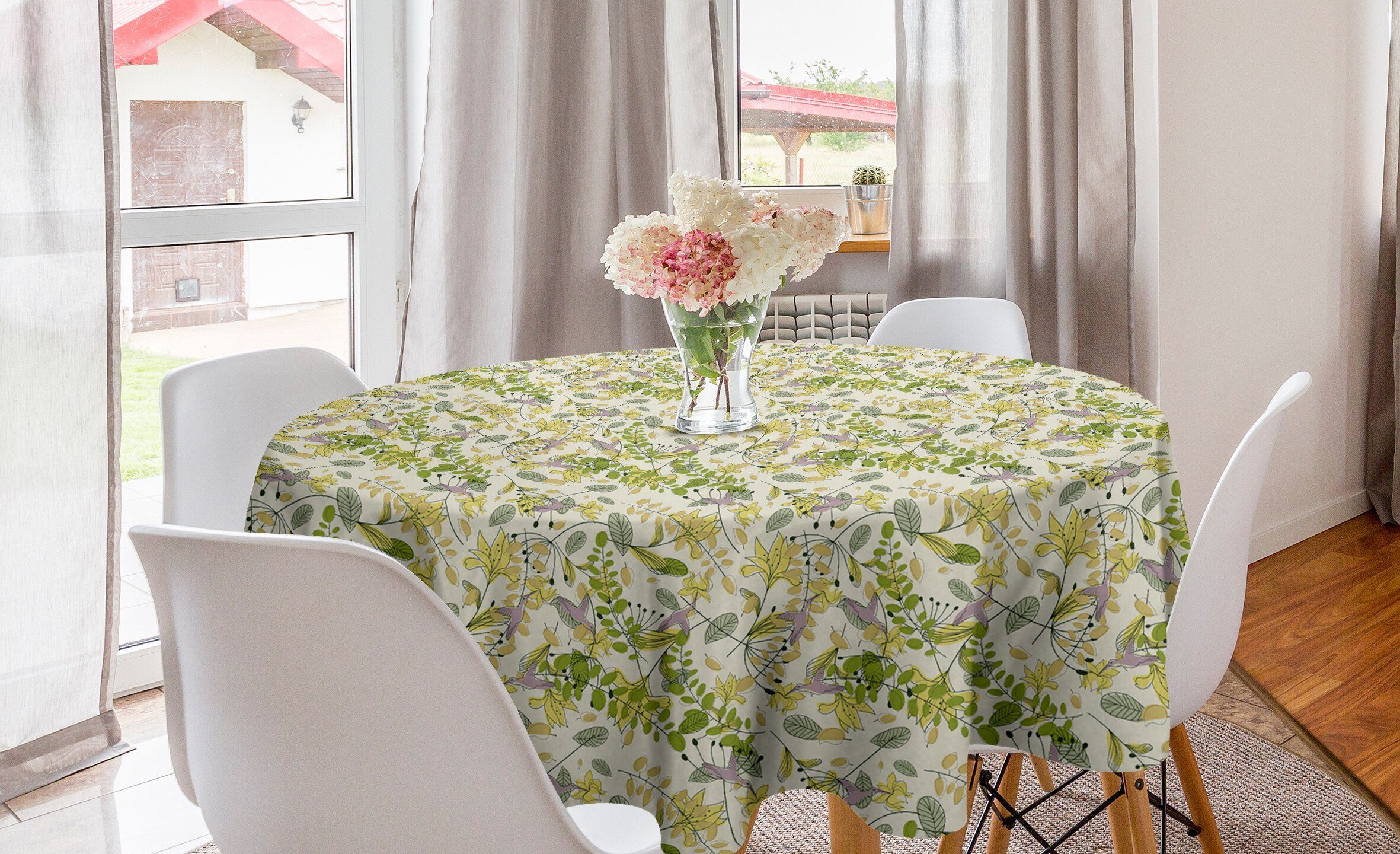 Abakuhaus Tischdecke Kreis Tischdecke Abdeckung für Esszimmer Küche Dekoration, Abstrakt Garten Pflanzen Floral Theme