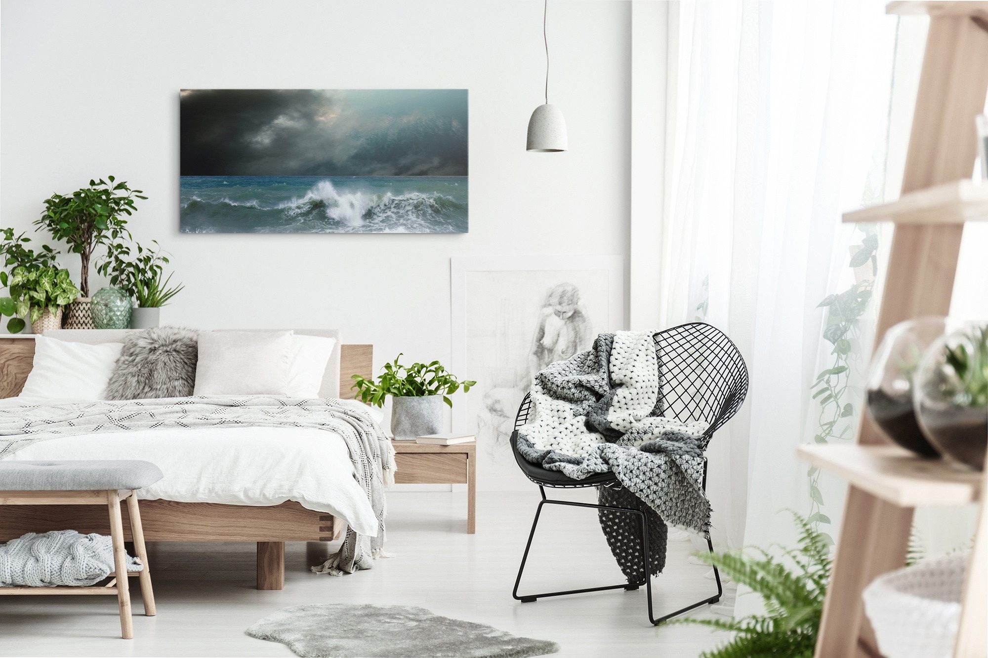 Sinus Art Leinwandbild Kunstdruck Bilder 120x60cm Stürmische See Meer Wellen dunkle Wolken, (1 St)