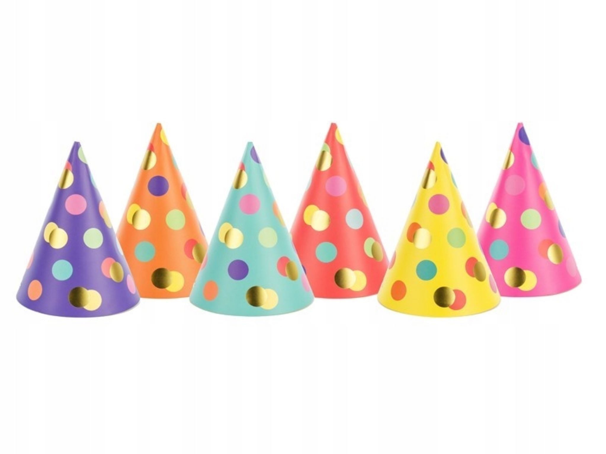 partydeco Kostüm Bunte Partyhüte mit Punkten, 6 Stück, für Kindergeburtstage!