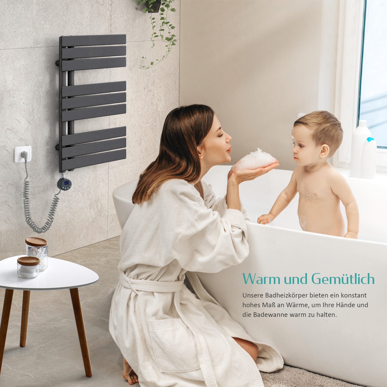 EMKE Elektrischer Badheizkörper Anthrazit mit Thermostat 400W~1000W, Elektr günstig online kaufen