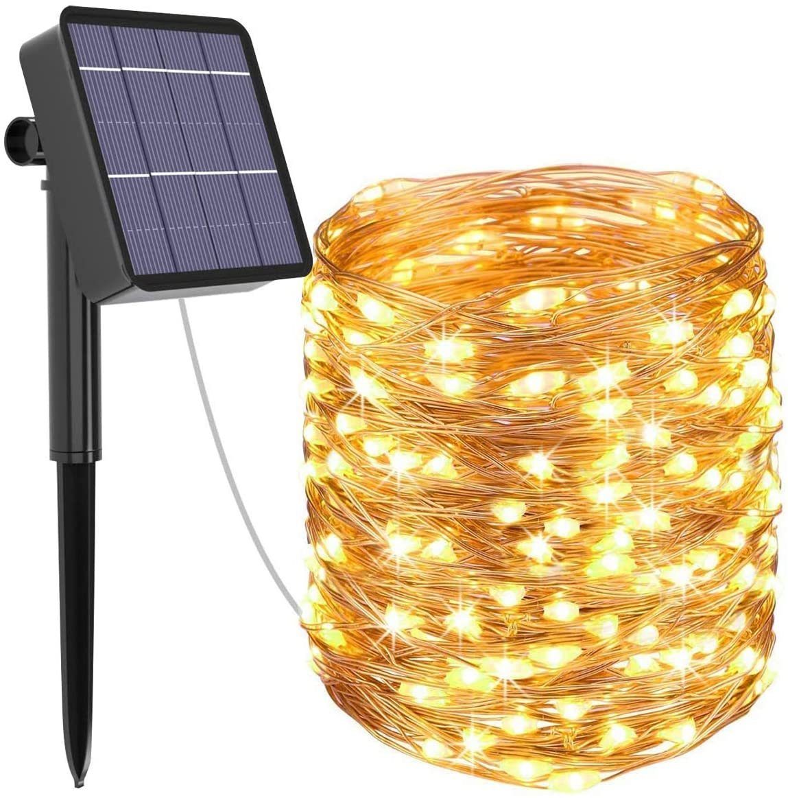 LETGOSPT LED-Lichterkette 12M 100LEDs / 22M 200LEDS LED Solarleuchte Kupferdraht Lichterkette, Wasserdicht IP65 PVC-Draht Beleuchtung Dekoration Warmweiß