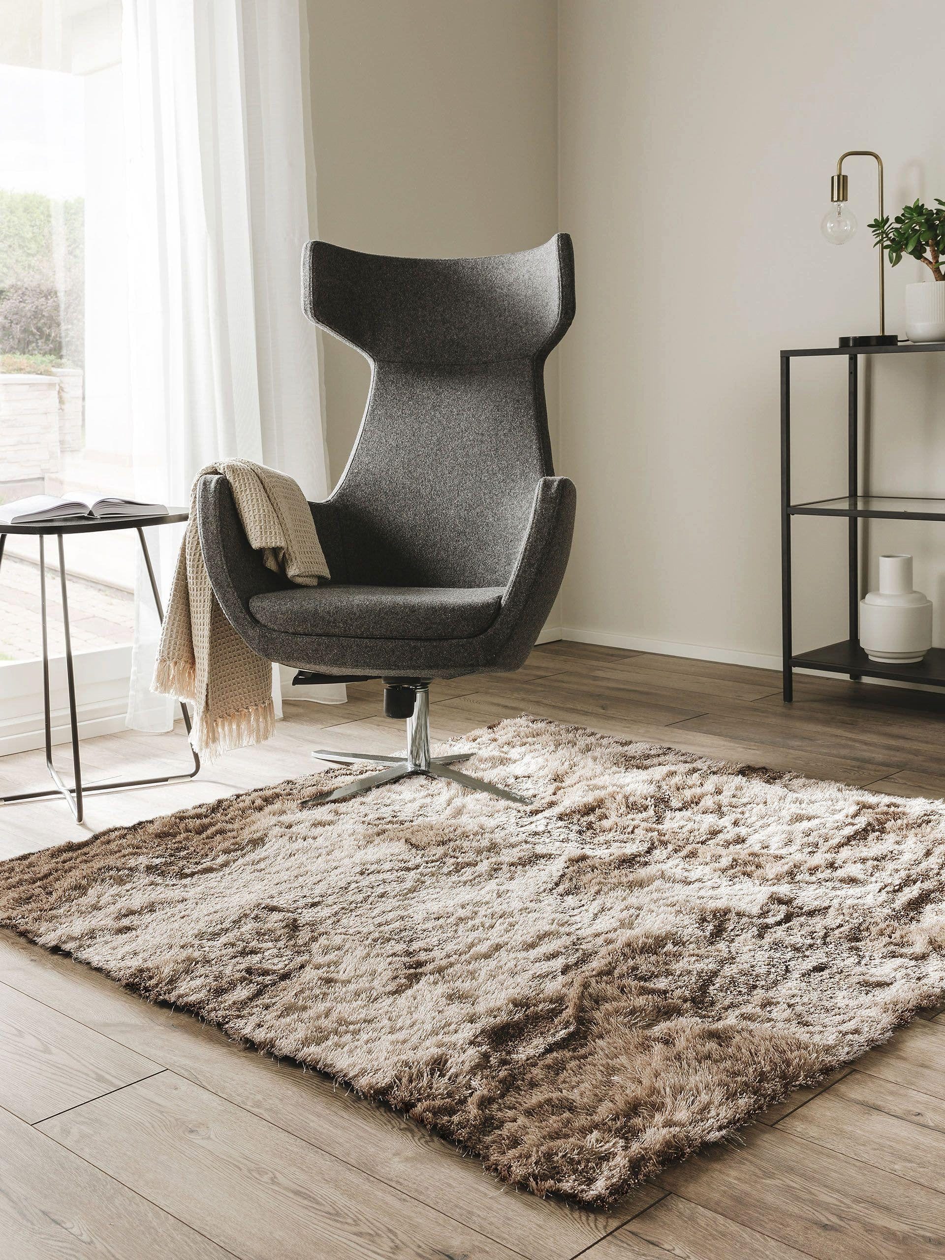 benuta Teppich Whisper, quadratisch, Höhe: 31 mm, Hochflorteppich Wohnzimmer, Schlafzimmer, Esszimmer, Flur, Weich