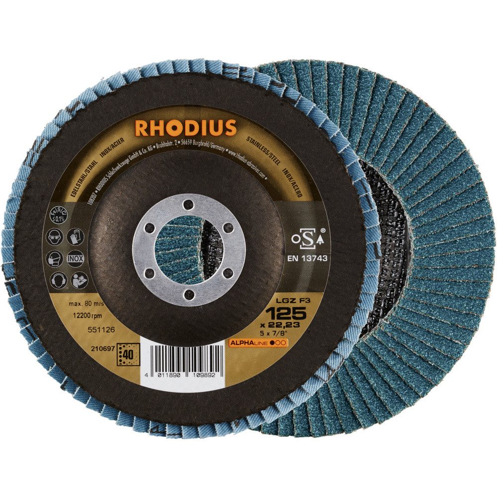 Rhodius Schleifscheibe Rhodius 210697 LGZ F3 Fächerschleifscheibe Körnung (num) 40 Edelstah