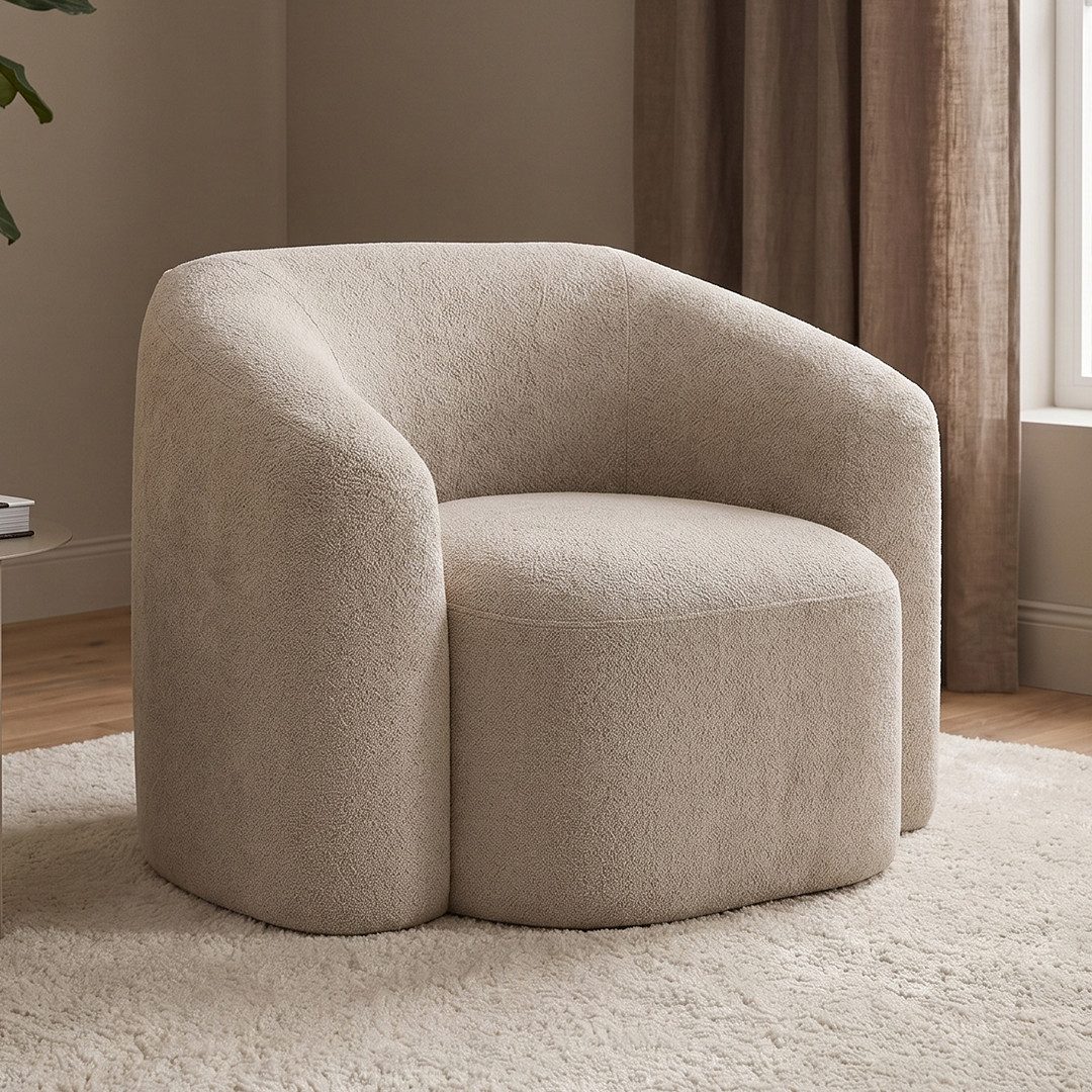 skølm Relaxsessel Gjöll aus Teddy-Bouclé mit Armlehnen (beige), gepolsterter Fernsehsessel, vakuumverpackt, gepolstert, ohne Aufbau
