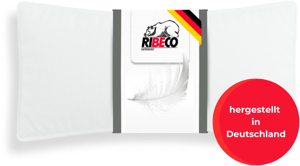 RIBECO Federkissen Johanna Kopfkissen 1-tlg. oder 2-tlg.: 40x80 cm, 80x80 cm erhältlich!, Füllung: 90% Federn & 10% Daunen, Bezug: Baumwolle, Kissen mit DOWNPASS zertifiziert und Made in Germany