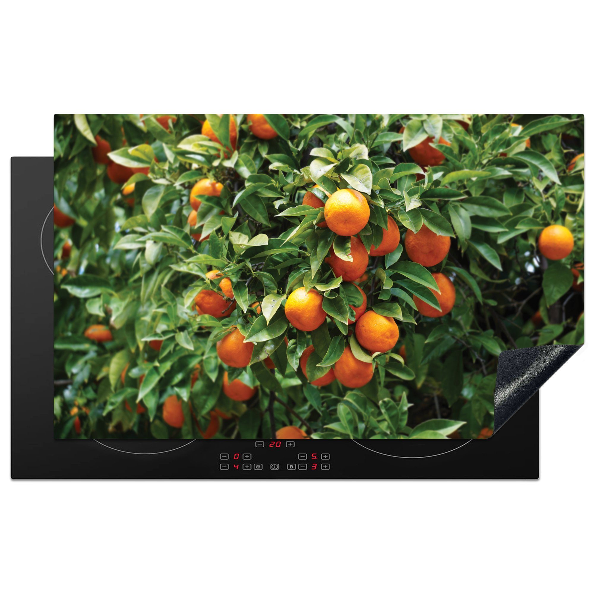 MuchoWow Herdblende-/Abdeckplatte Obst - Orange - Baum, Vinyl, (1 tlg), 83x51 cm, Ceranfeldabdeckung, Arbeitsplatte für küche