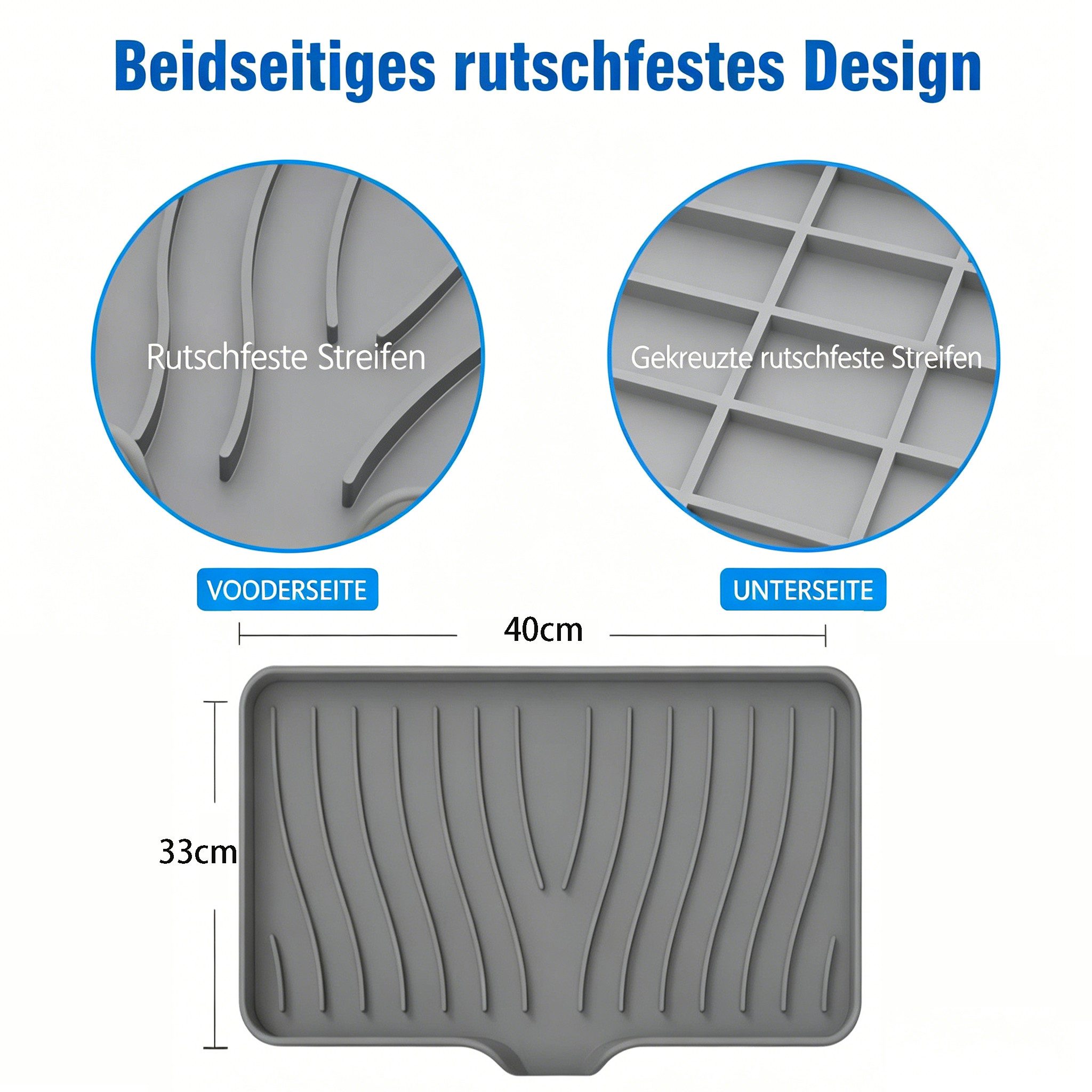 Diwzbyn Abtropfmatte Abtropfmatte Silikon 40x30cm, Selbstentwässernd für Spülbecken, Seifenschale mit Abtropffunktion für Schwamm, Bürste, Küche & Bad