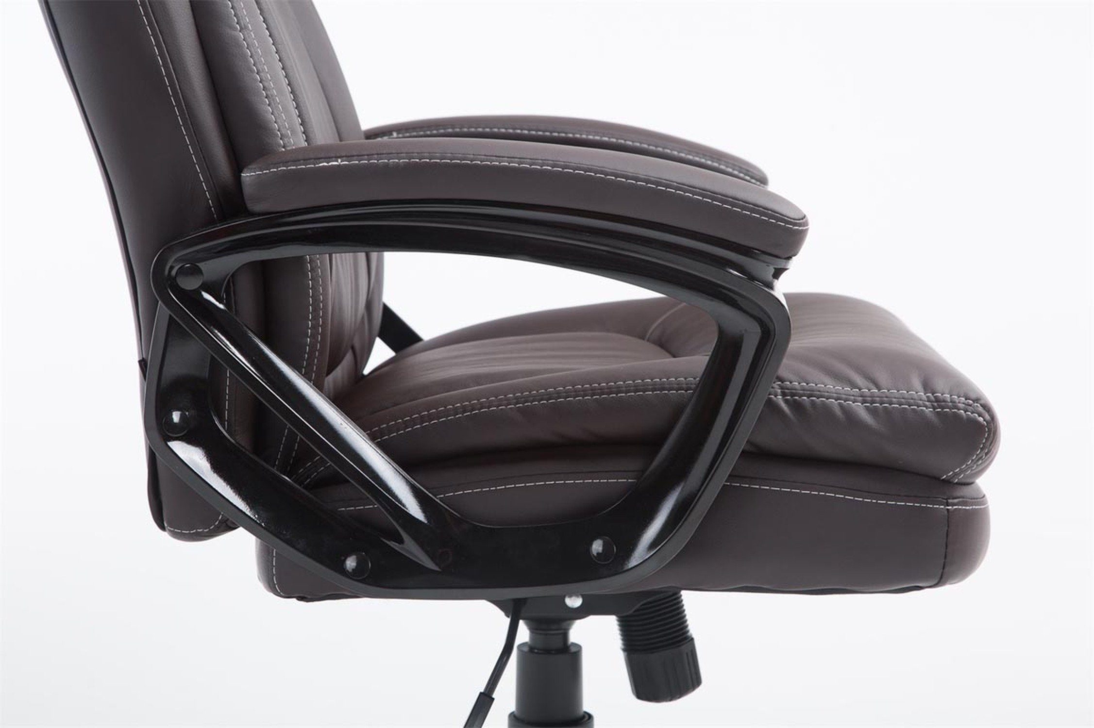 TPFLiving Bürostuhl Ploy Sitz: (Schreibtischstuhl, braun drehbar Rückenlehne Drehstuhl, Kunstleder und mit höhenverstellbar Bürostuhl XXL), Chefsessel, 360° schwarz Gestell: Kunstleder - - bequemer