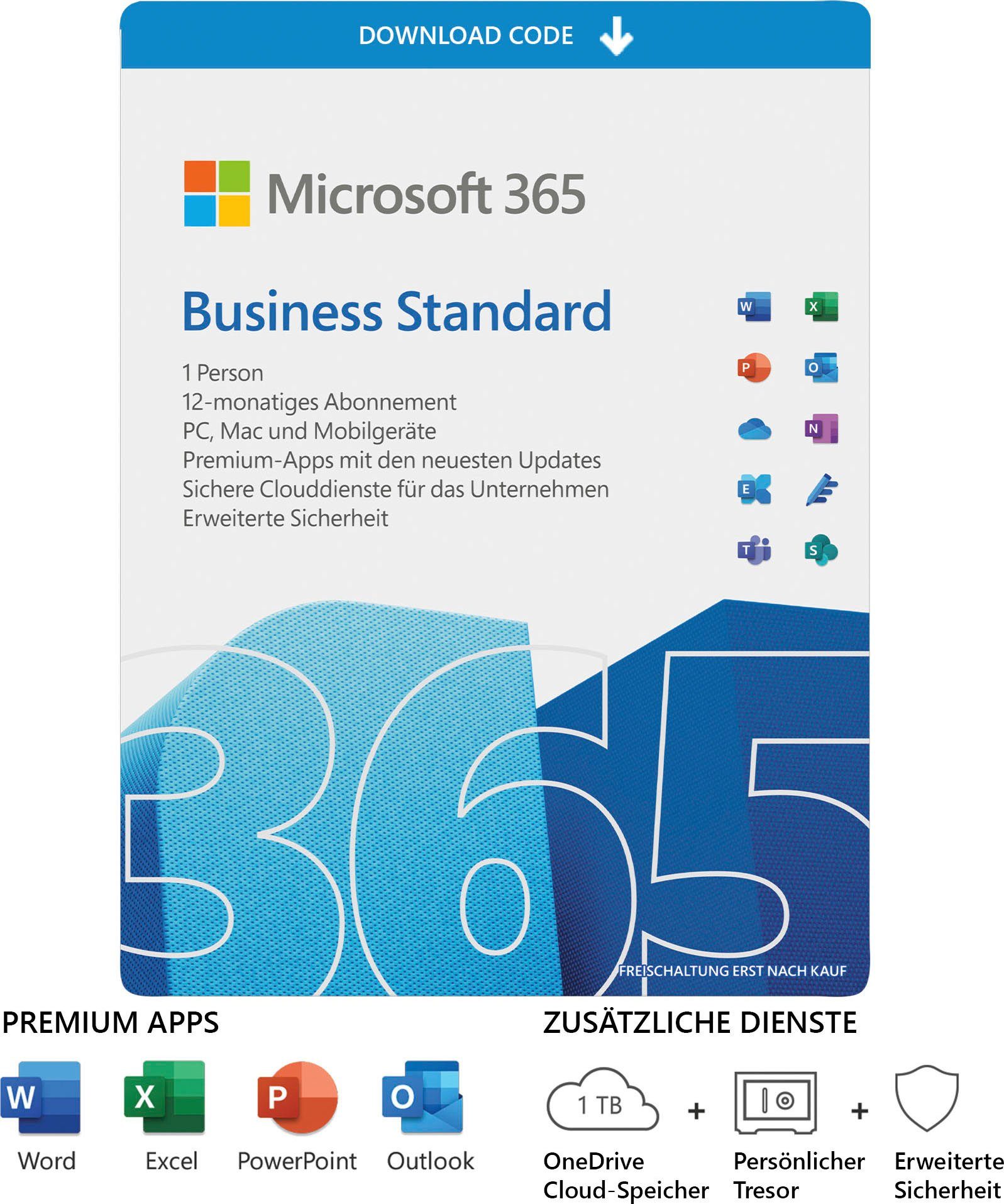 (Officeprogramm, Microsoft 365 Business Microsoft für Standard Unternehmen Lizenzschlüssel) original