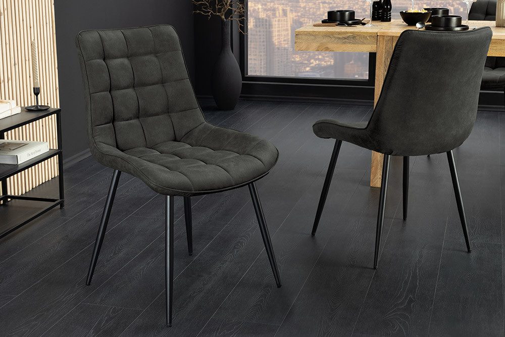 riess-ambiente Esszimmerstuhl ROADSTAR grau / schwarz - Microfaser, Metallbeine, Ziersteppung (Einzelartikel, 1 St), gepolsterter Stuhl - ideal für Küche, Esszimmer, Wohnzimmer & Büro