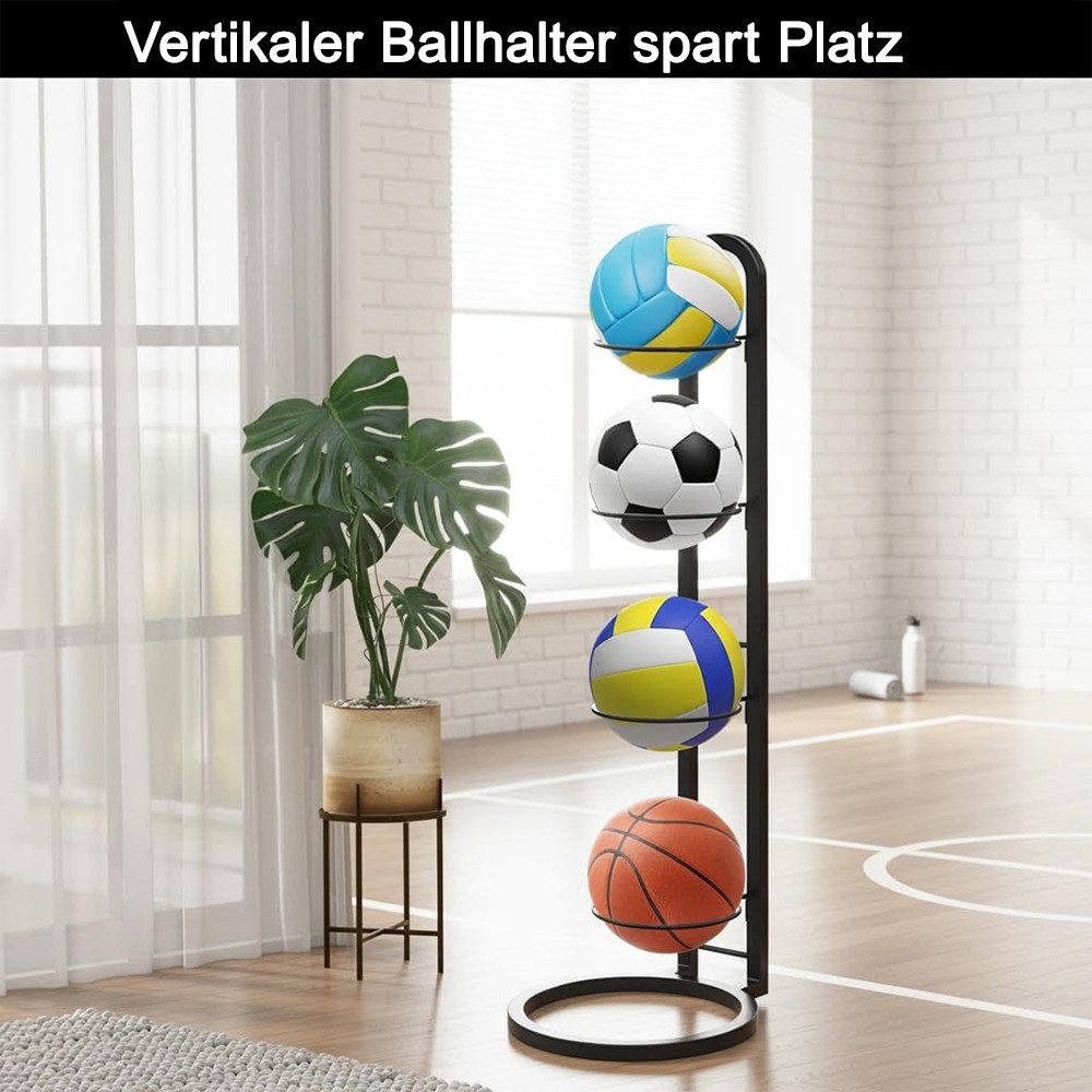 TUWENA Sportgeräte-Regalwagen 4 Lagiger Ballständer, Vertikale Ballregal, Ballhalter aus Metall, Herausnehmbare, Ballständer Display Halter Für Fußball Basketba – Bild 5 von 5