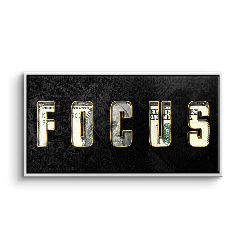 DOTCOMCANVAS® Leinwandbild, Premium Motivationsbild - FOCUS - Work hard - elegant weißer Rahmen