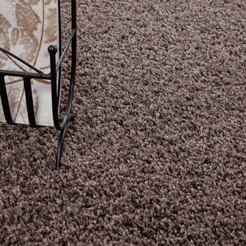 Teppich Unicolor - Einfarbig, Teppium, Rund, Höhe: 30 mm, Teppich Wohnzimmer Shaggy Einfarbig Taupe Modern Flauschig Weiche