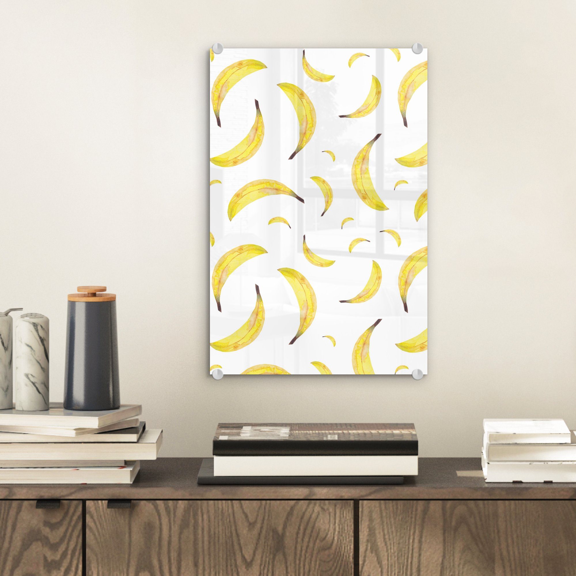 (1 auf MuchoWow - Bilder auf - Bananen - Glasbilder - Obst Acrylglasbild Gelb, - Wanddekoration Glas Wandbild Glas Foto St),