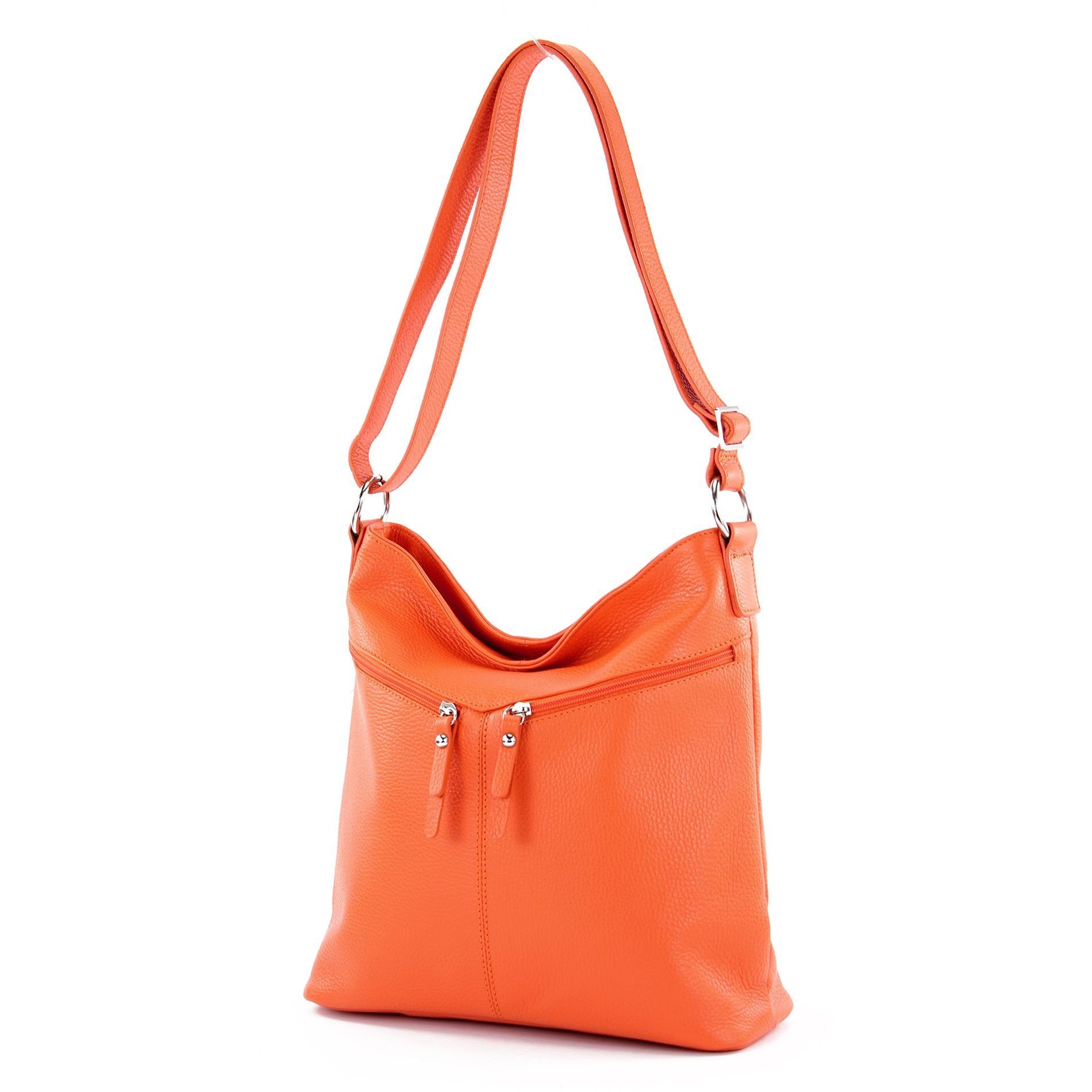 Schultertasche in Italy Orange T196, de modamoda Echtleder Handmade