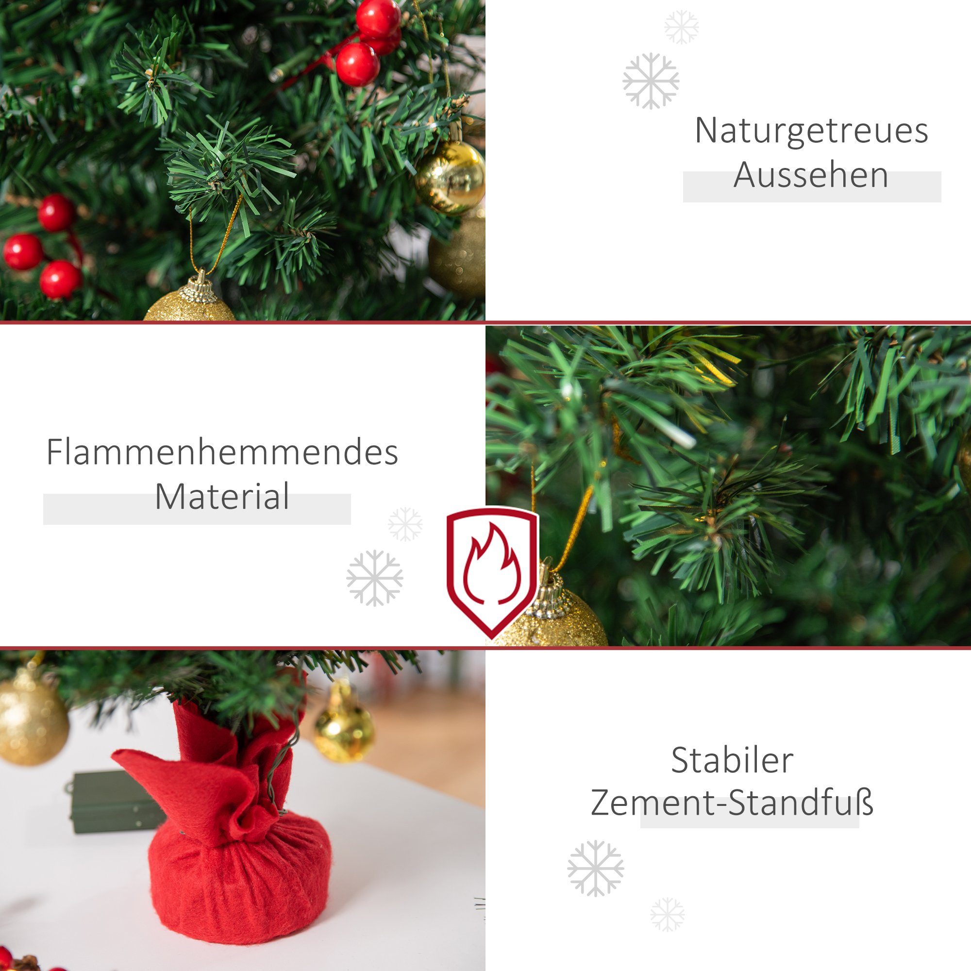 HOMCOM Künstlicher Weihnachtsbaum Mini Weihnachtsbaum mit Weihnachtskugeln, LED-Lichtern, roten Beeren, Tannen, 40 x 60 cm (BxH), grün, rot, gold – Bild 5 von 5
