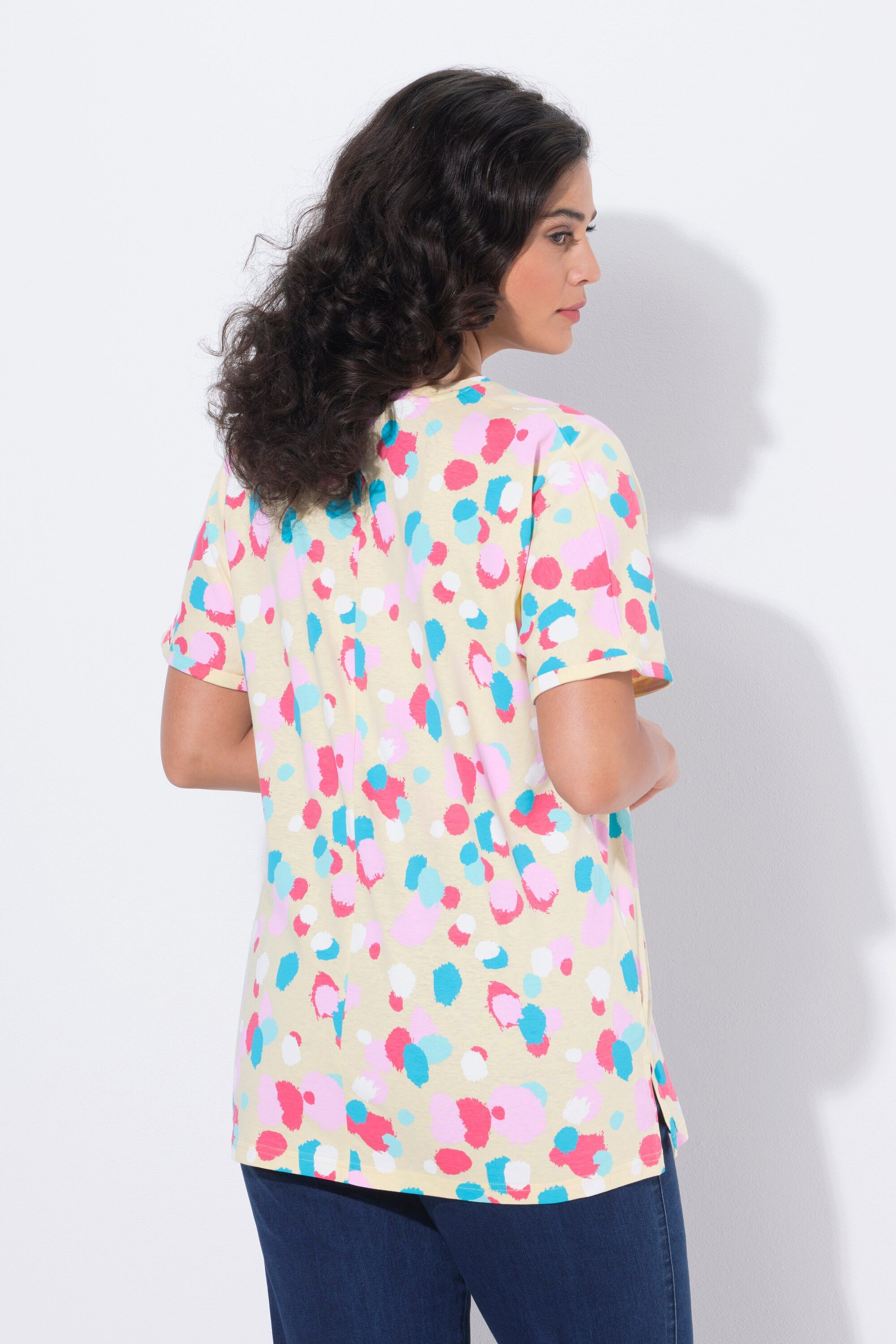 Ulla Popken T-Shirt T-Shirt Tupfen Oversized Rundhals Halbarm