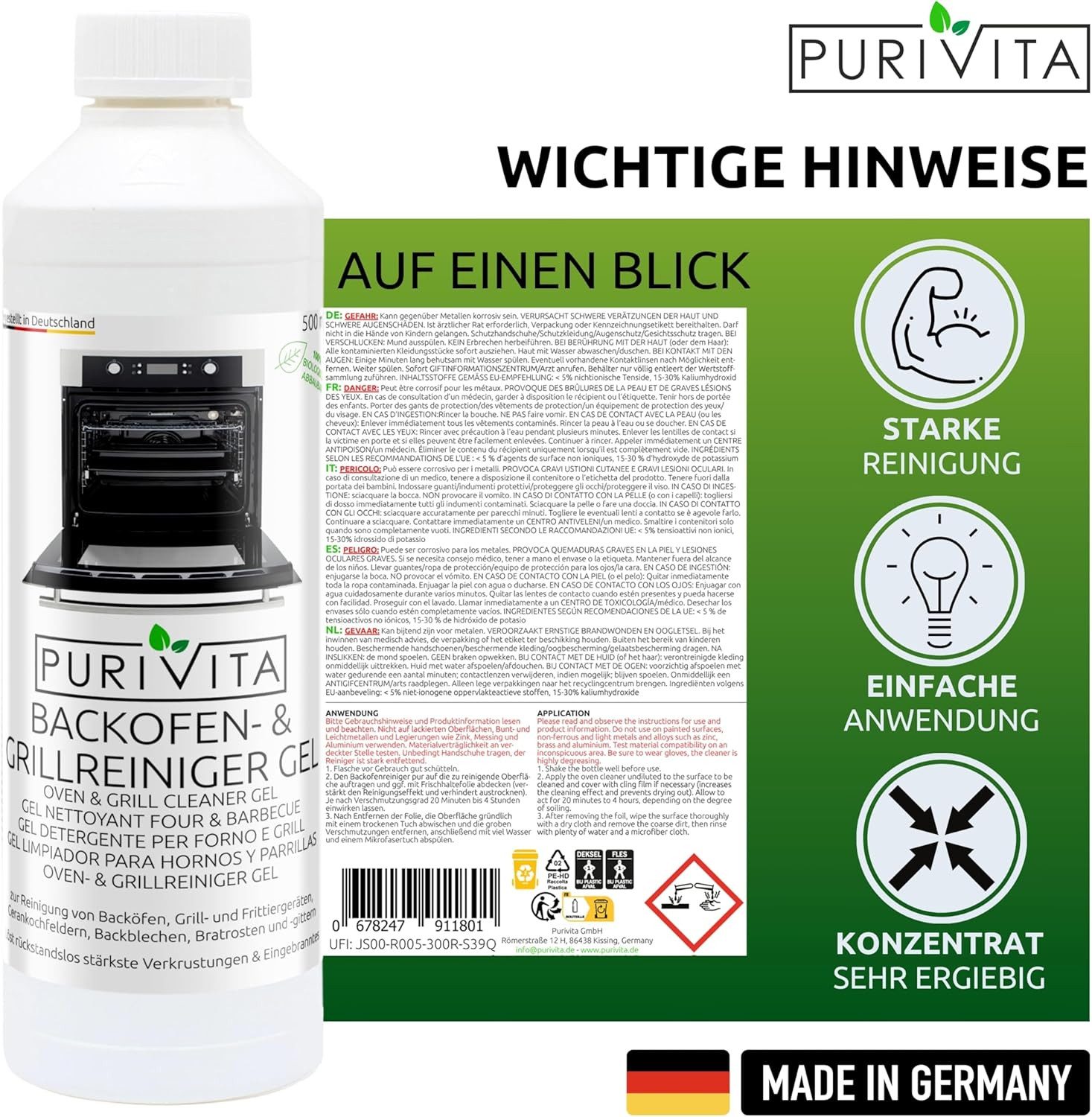 Purivita Purivita Backofen & Grillreiniger Gel 500ml Backofenreiniger
