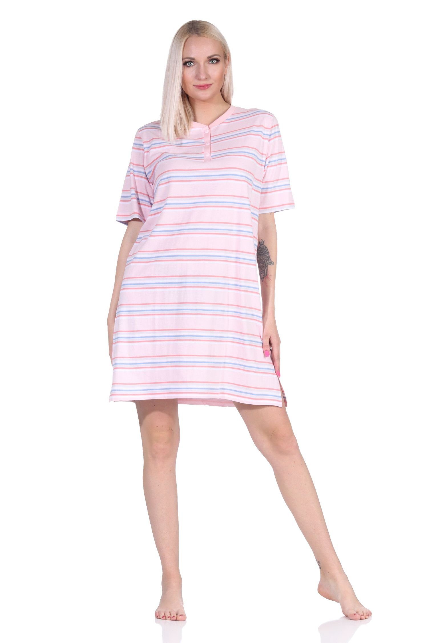 Normann Nachthemd Damen kurzarm Nachthemd in pastellfarbenen Streifen - 122 863 rosa