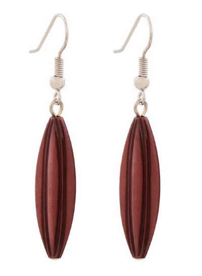 unbespielt Paar Ohrclips Ohrringe Rillenolive Kunststoff braun-matt 30 x 9 mm, Modeschmuck für Damen