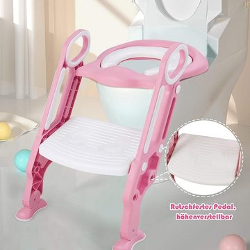 KOMFOTTEU Baby-Toilettensitz Töpfchentrainer, mit Treppe Armlehnen, klappbar und höhenverstellbar