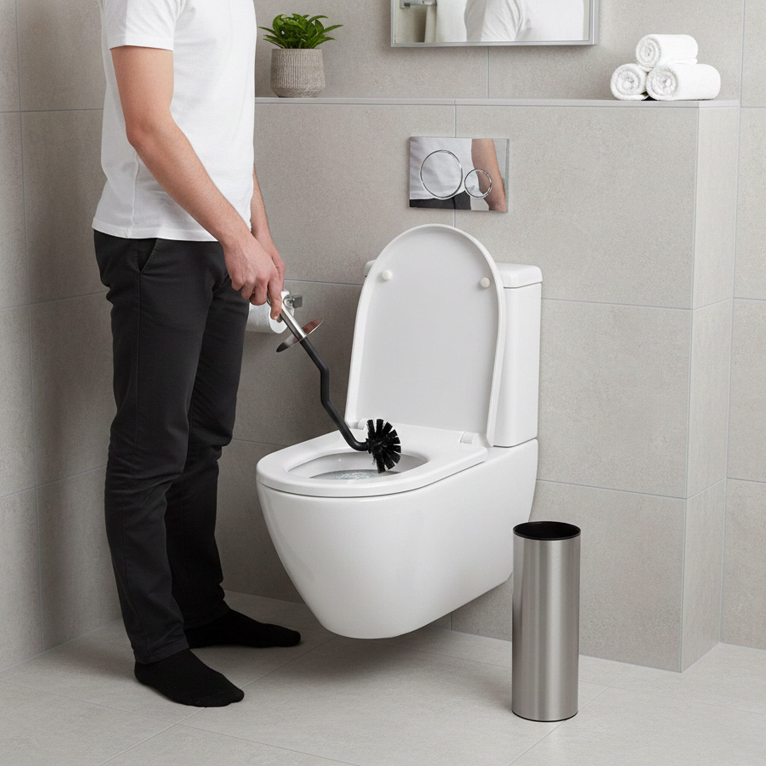relaxdays WC-Garnitur WC Bürste mit Randreiniger, Alle Standard-Toiletten, (1-tlg), silber – Bild 2 von 5