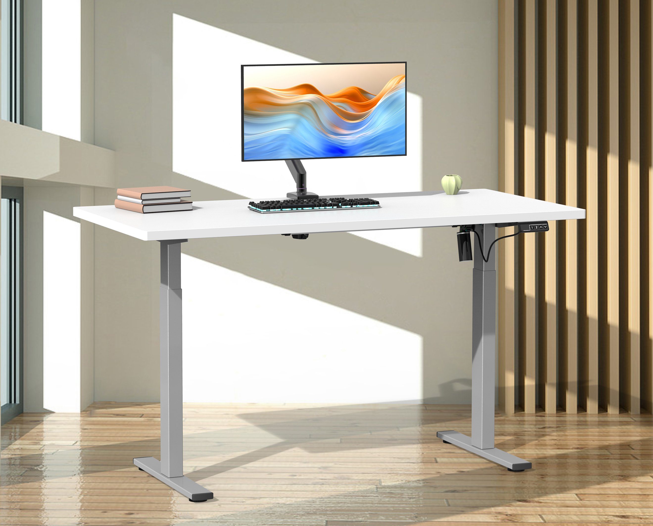 140x80 Höhenverstellbarer VCM si Schreibtisch Weiß Lona Schreibtisch