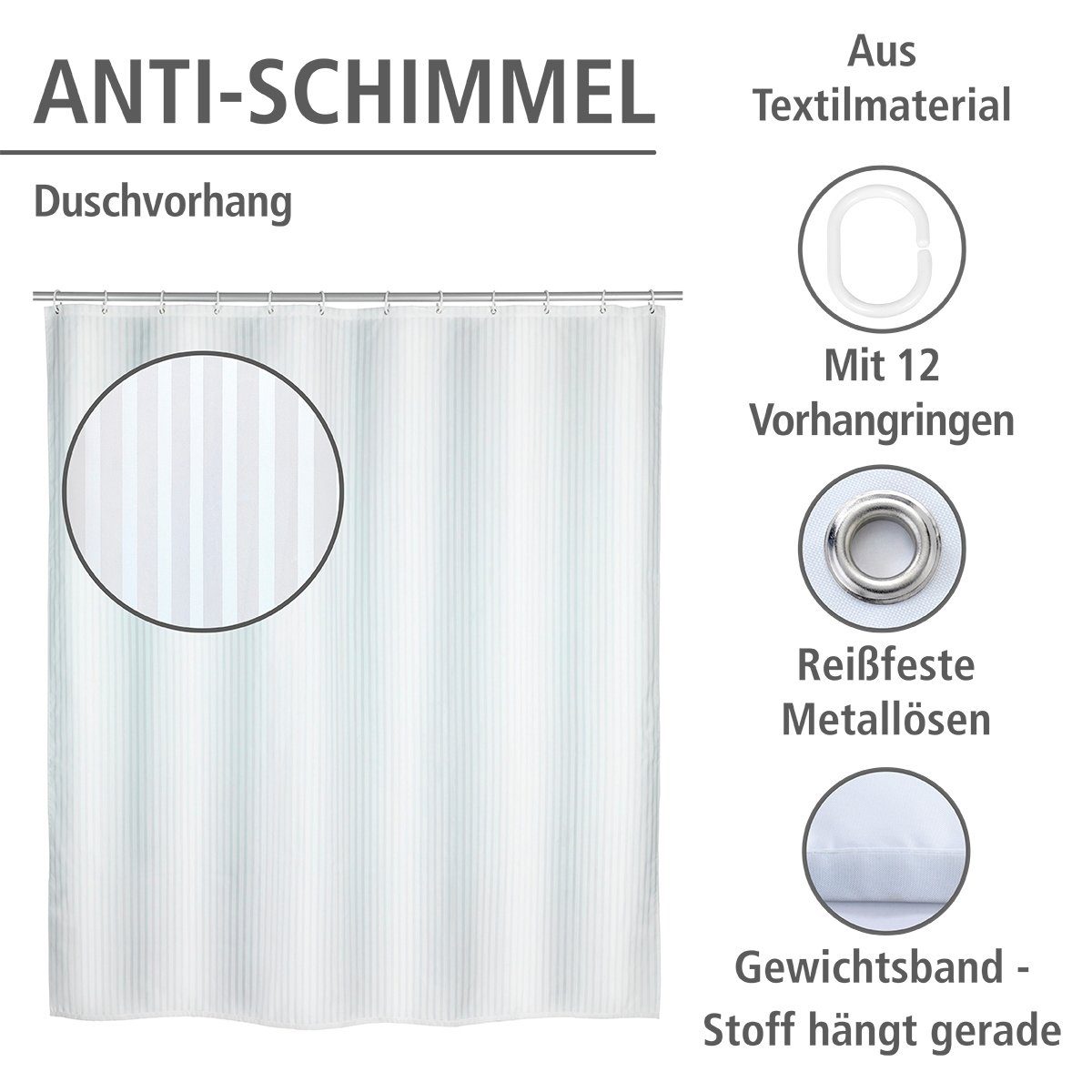 WENKO Duschvorhang Palais Breite 180 cm, Höhe 200 cm, Polyester, waschbar